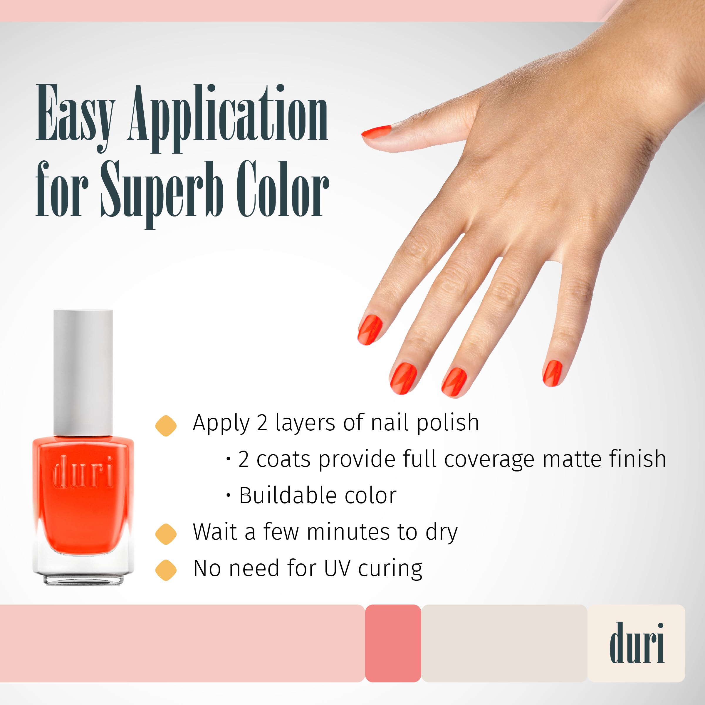 duri Nail Polish, 153N, Bedeviled, Hot Neon Orange Shade, Matte Finish, .5 fl.oz.