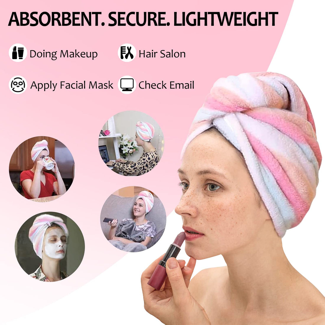 AuroTrends Microfiber Hair Turban,Hair Towel Wrap Turban, Unique Design, Rainbow (2 -Pack)
