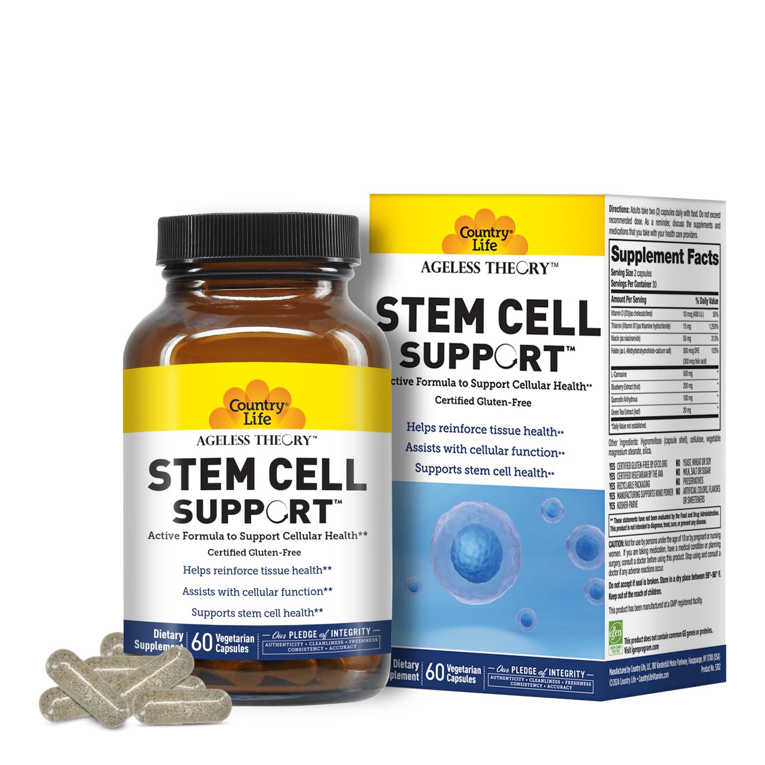 Country Life Ageless Theory Vegetarian Capsules - Certified Gluten Free, Kosher, Vegetarian - Tissue Health, Cellular Function,Stem Cell Health,Supports Healthy Aging Anti Aging, Certified IGEN