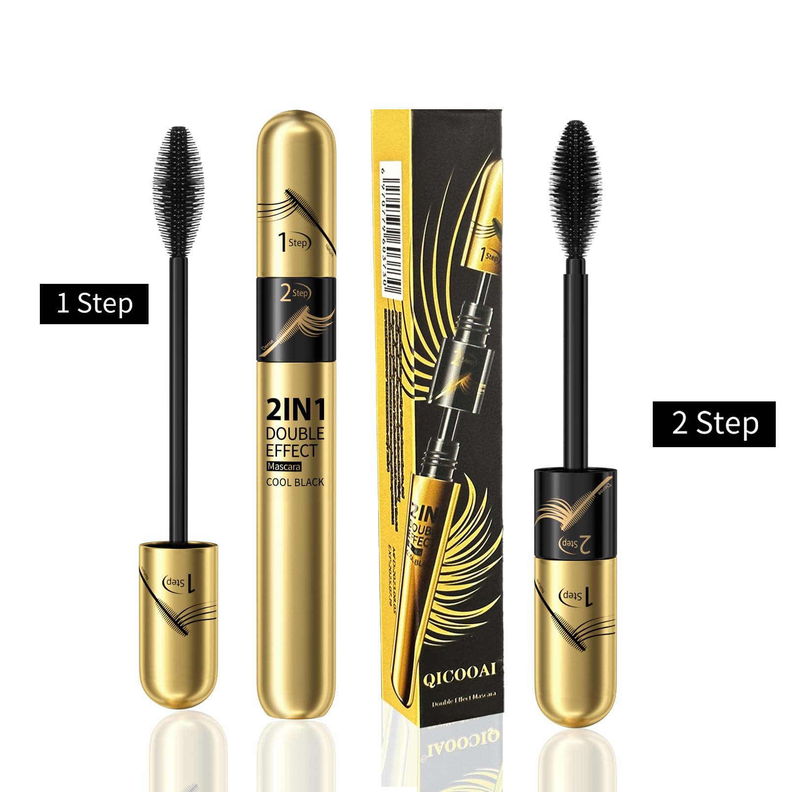 2pcs 2 in 1 Double Black 4D tubing Mascara Volume and Length, Silk Fiber Lash Liquid Extension 5X Longer, Smudge Proof Waterproof and Sweat Resistant Fuller Mascara (2pcs)