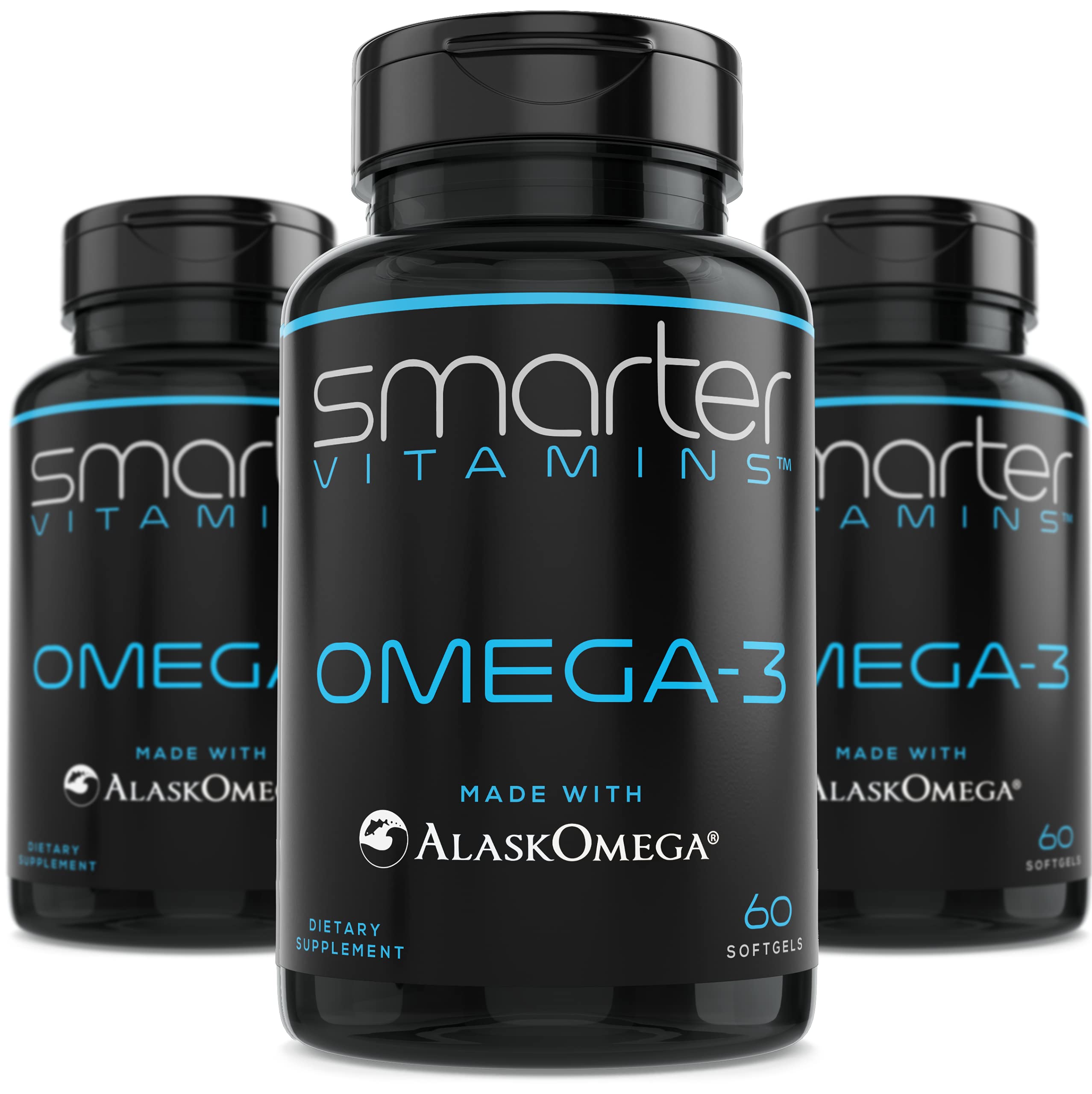 (3 Pack) Smarter Omega 3 Fish Oil, Berry Flavor, Burpless, Tasteless, 2000mg, DHA EPA Triple Strength Brain, Made with AlaskOmega®
