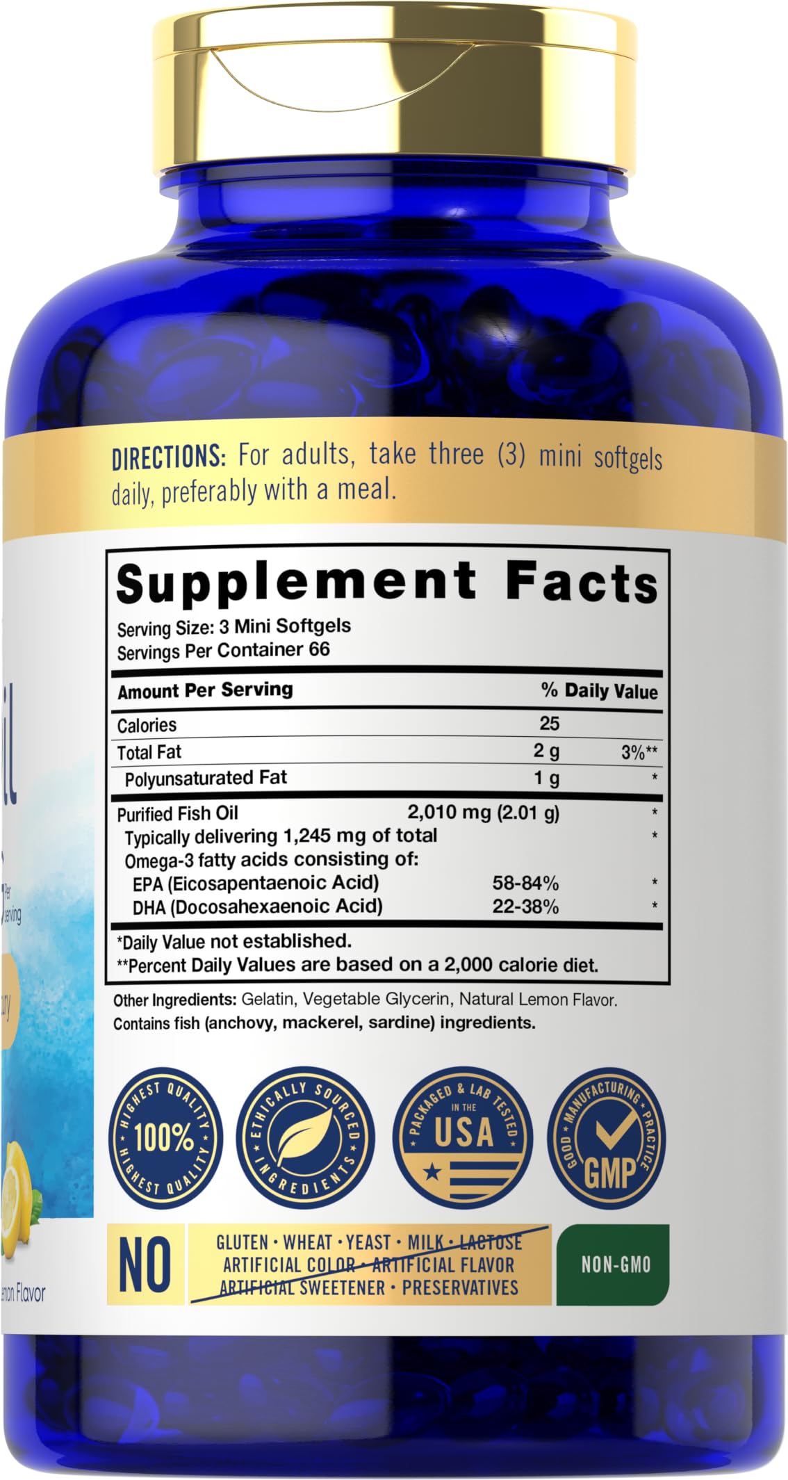 Carlyle Mini Fish Oil Softgels | 2010 mg | 200 Omega-3 Pills | with EPA & DHA | Non-GMO & Gluten Free Supplement