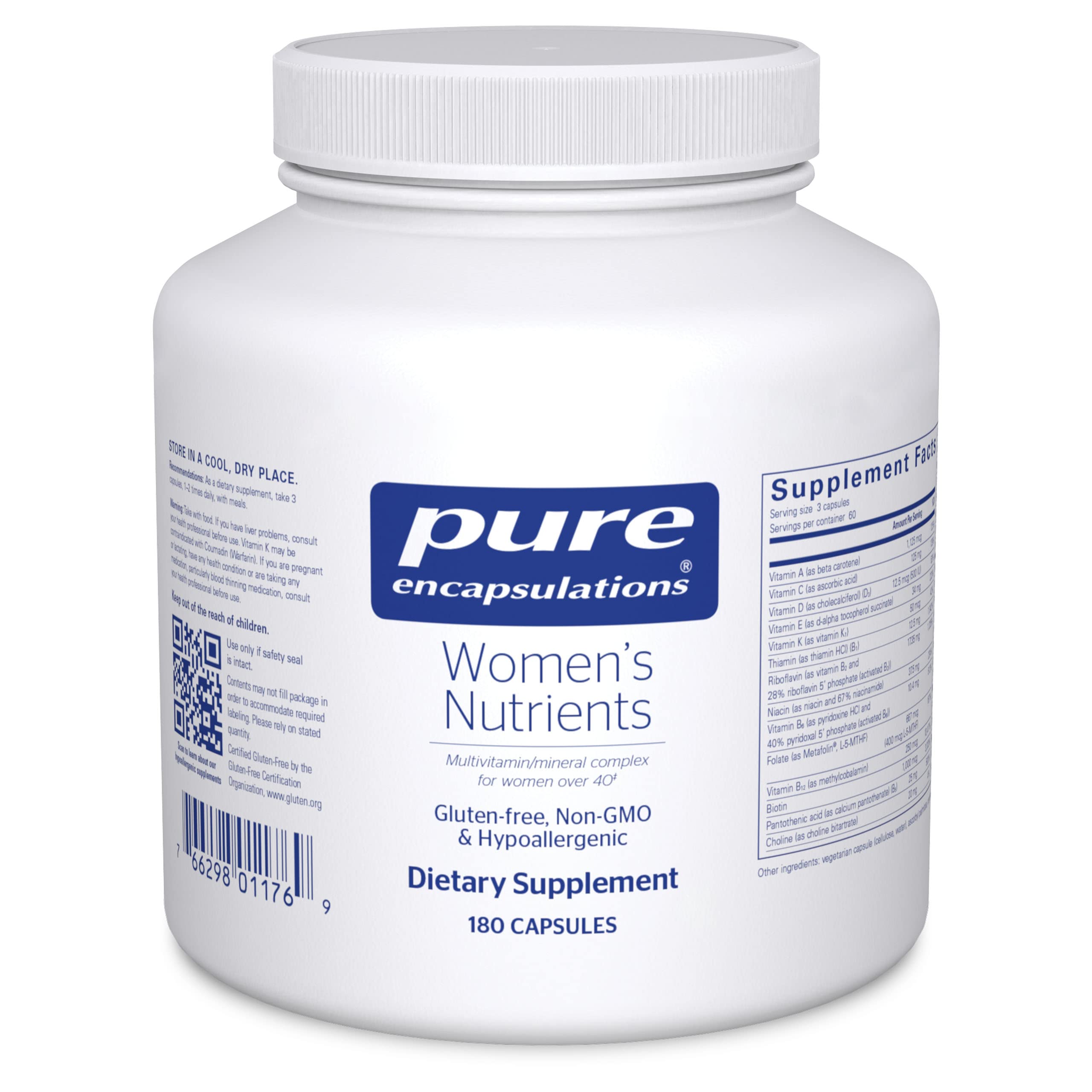 Pure Encapsulations Women's Nutrients - Multivitamin for Women Over 40 to Support Urinary Tract Health, Breast Cell Health & Eye Integrity* - with Vitamin C, E & A - 180 Capsules