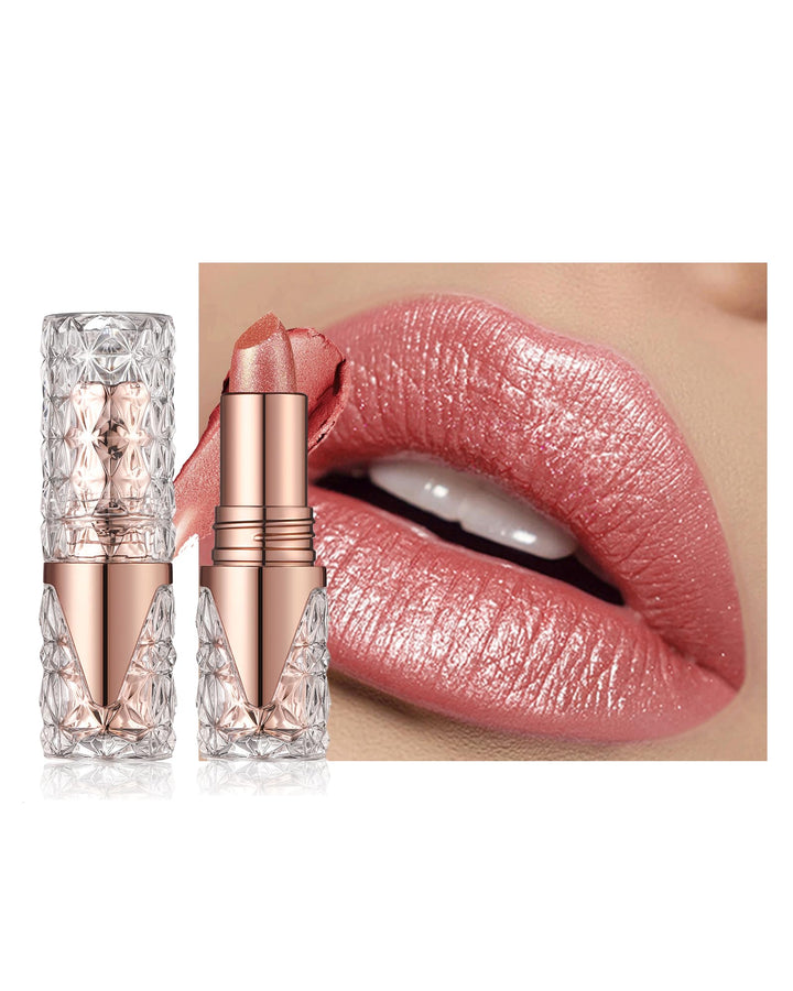 Caedelfly Shimmer Lipstick Long Lasting for Women with Metallic 3D Shine Hydrating Formula, Diamond Nude Glitter Lip Balm Tinted Lip Gloss High Pigmented Lip Color Nonstick Trasferproof Lip Makeup-06
