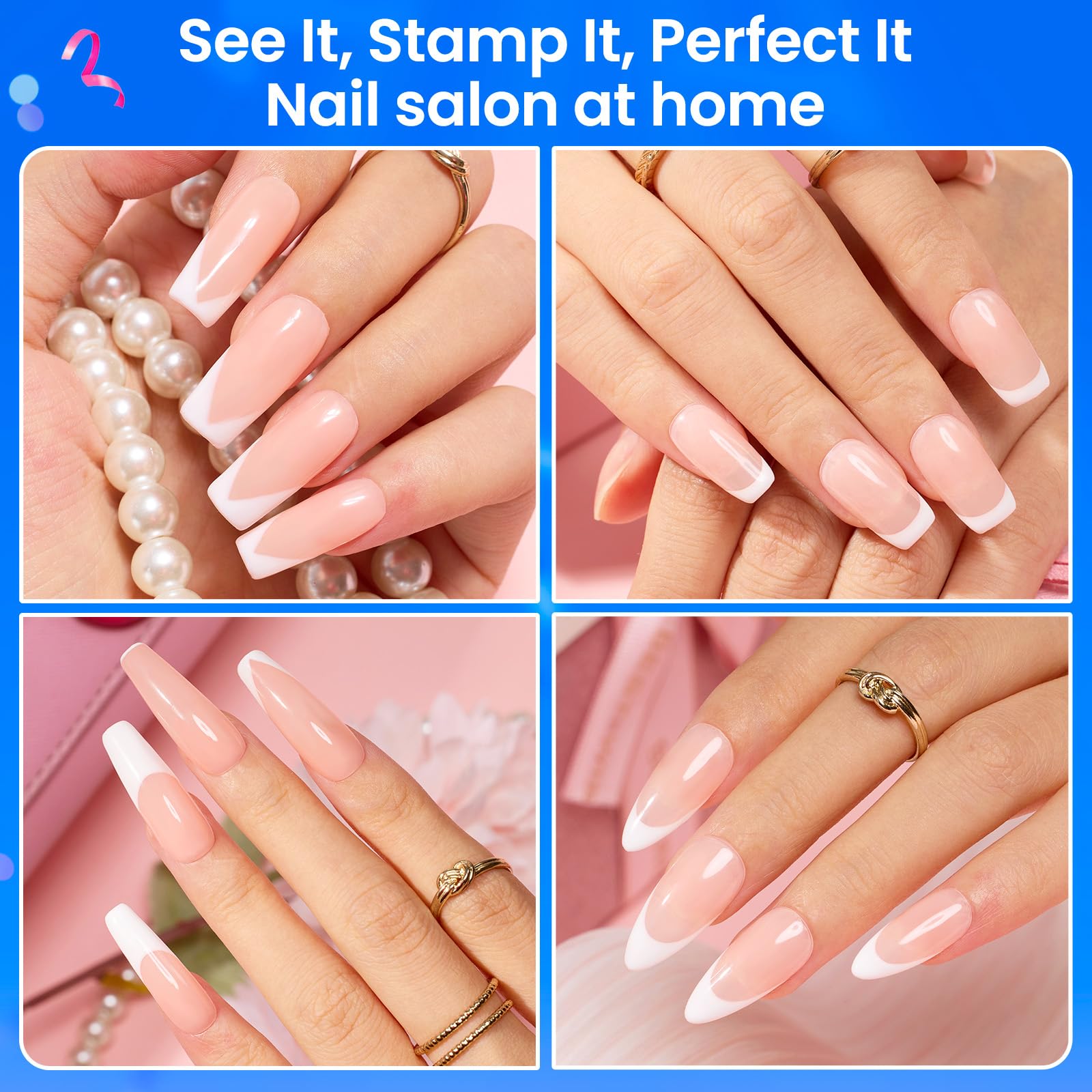 Beetles Nail Stamp 3Pcs Silicone French Tip Nail Stamp Kit with Replacement Nail Stamper Heads and Scrapers Soft Silicone Nail Printing Tool for Home Manicure Diy Nail Art Salon Gifts for Girls