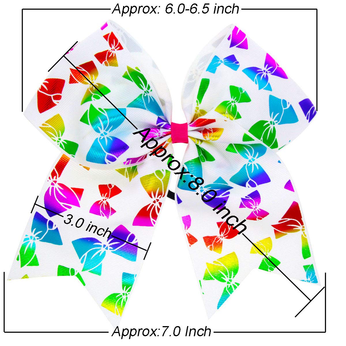 DeD 10 Pcs Elastic Bow 8 Large Hair bows Boutique Rainbow Golden-plating Grosgrain Ribbon Pigtail Holder For School Girls Teens Cheerleader