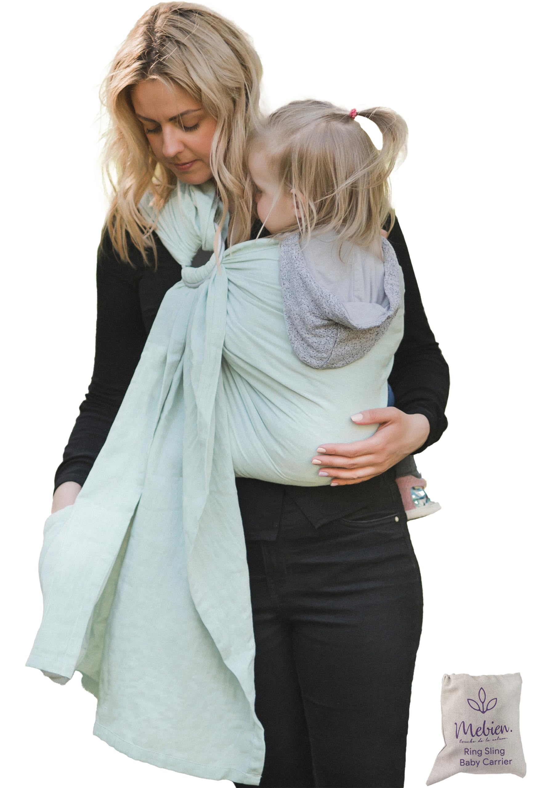 Ring Sling Baby Carrier 100% Cotton Muslin Front and Chest Newborn to Toddler Carrier and Baby Sling (Light Green)