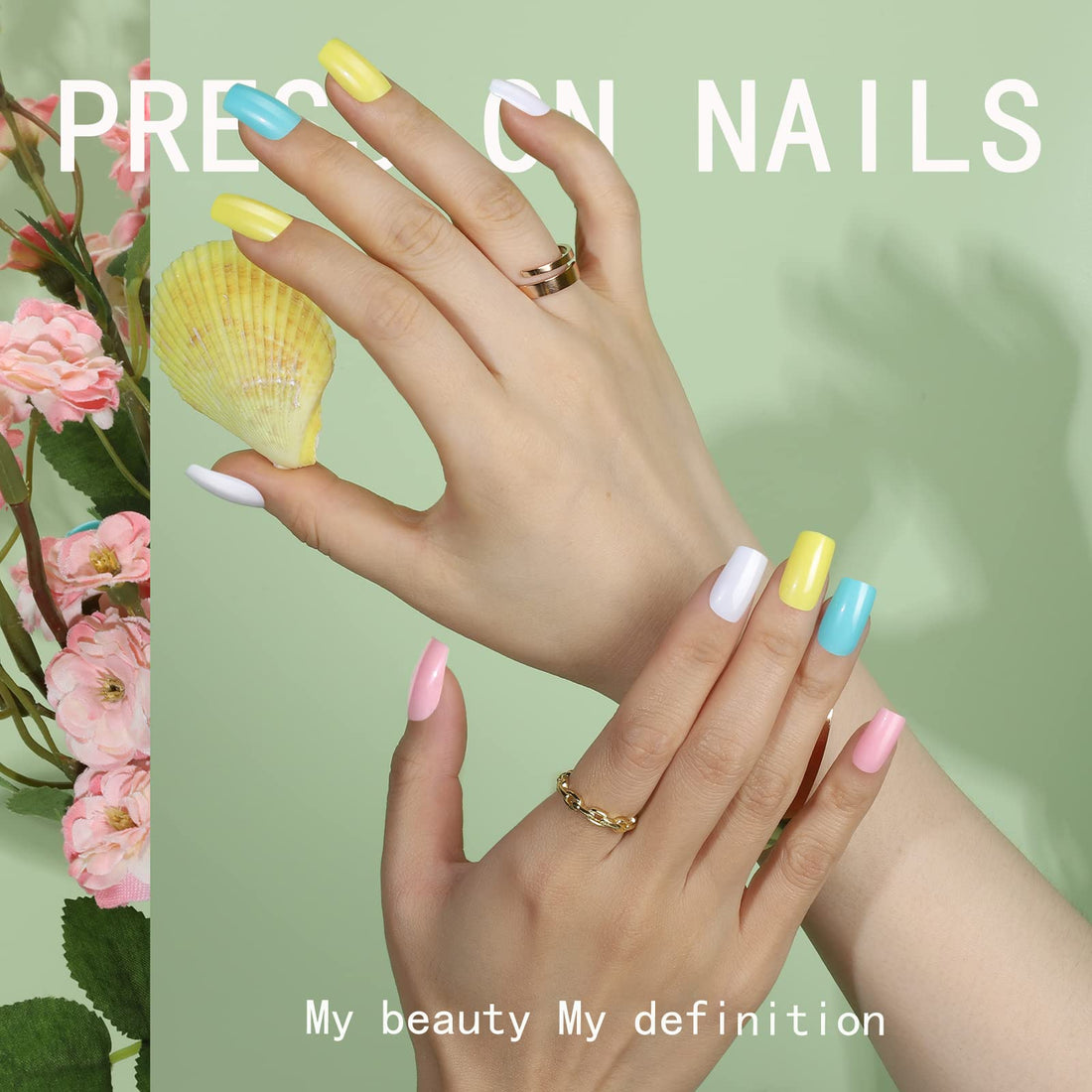 FANDAMEI 24 Colors Press on Nails Square, 24 Packs 576PCS Press on Nails Medium Square Glossy, Lightweight Natural Fake Nails Full Cover, False Nails with Glue, Short Square Acrylic Press on Nails