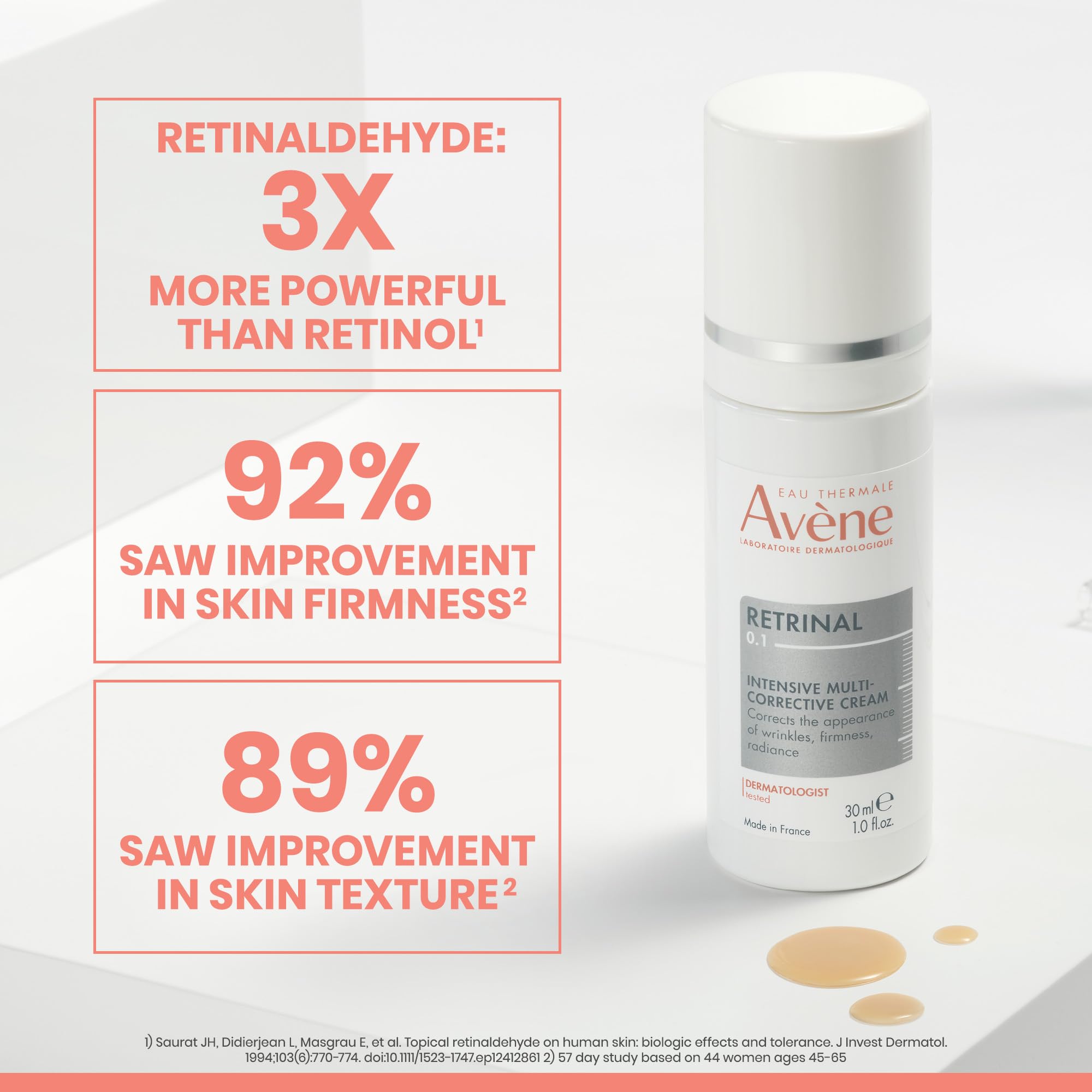 Avène Retrinal 0.1% Intensive Multi-Corrective Cream, anti-aging facial cream powered by retinaldehyde, 1 Fl Oz
