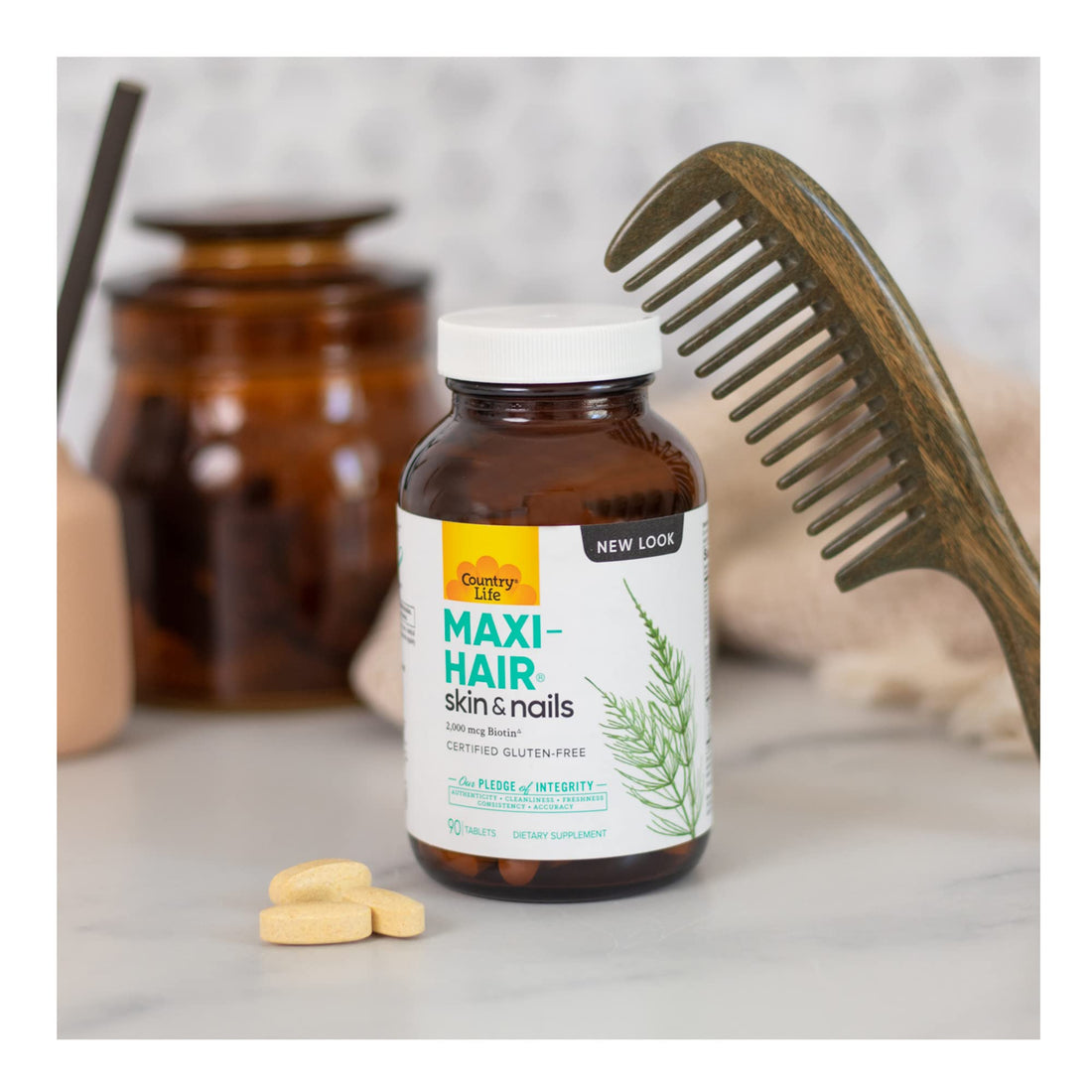 Country Life Maxi-Hair Supplement - 2000mcg Biotin & Vitamins for Hair, Skin & Nails - Certified Gluten-Free & Vegetarian - Supports Hair Growth, 90 Tablets