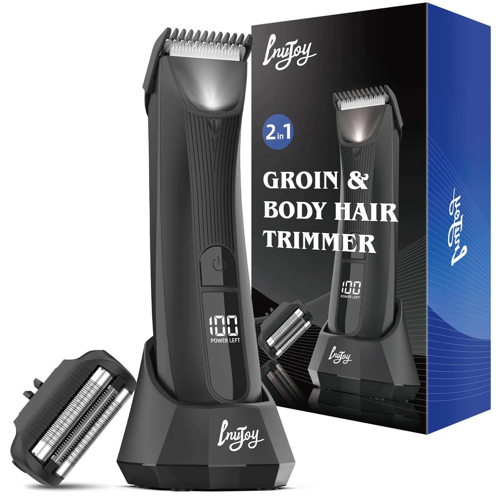 INVJOY Manscape Ball Trimmer Shavers - No Nicks, Pubic &Body Hair Trimmer for Men w/Dual-Head Trimmer&Foil Blades, Waterproof Body Groomer Kit w/Light, Electric Razor for Groin Back Chest Pube Armpit