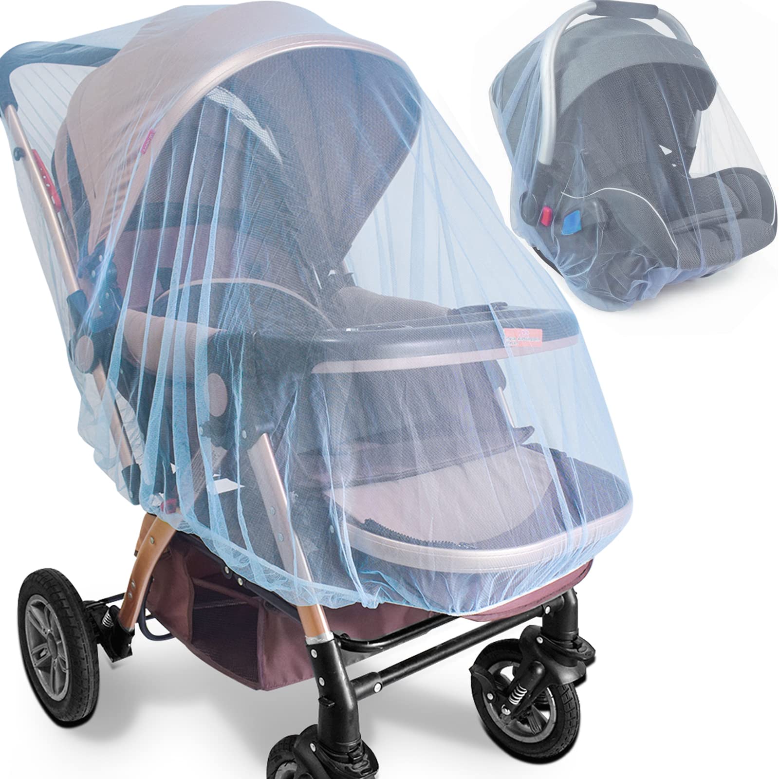 Durable Baby Stroller Mosquito Net (2 Pack) - Perfect Bug Net for Strollers, Bassinets, Cradles, Playards, Pack N Plays and Portable Mini Crib (Blue)
