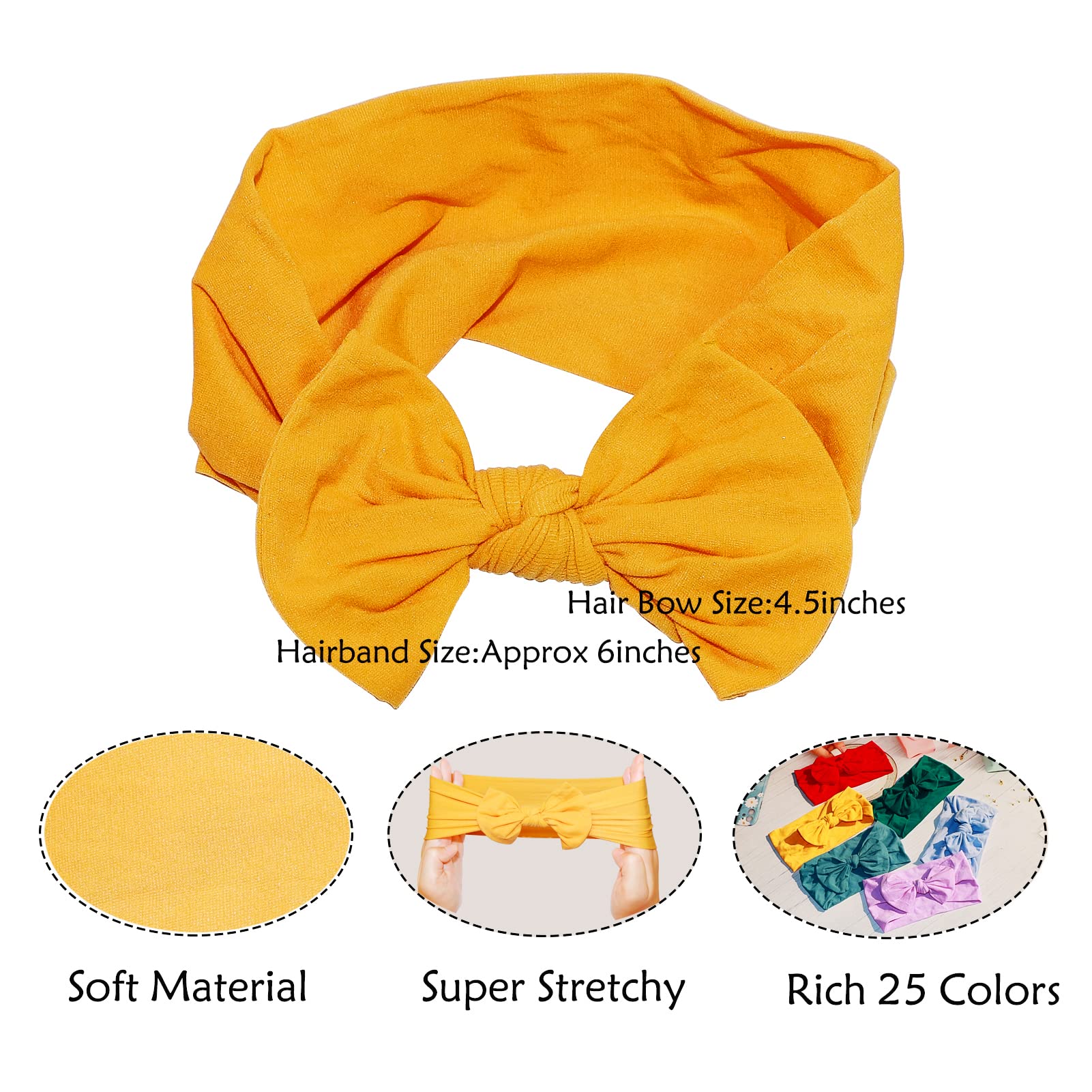 NAIRUA Headband, 25 Colors Baby Girls 4.5 inches Hair Bows Super Soft Stretchy Hair Turban Head Wraps for Infant Newborn Toddlers and Kids