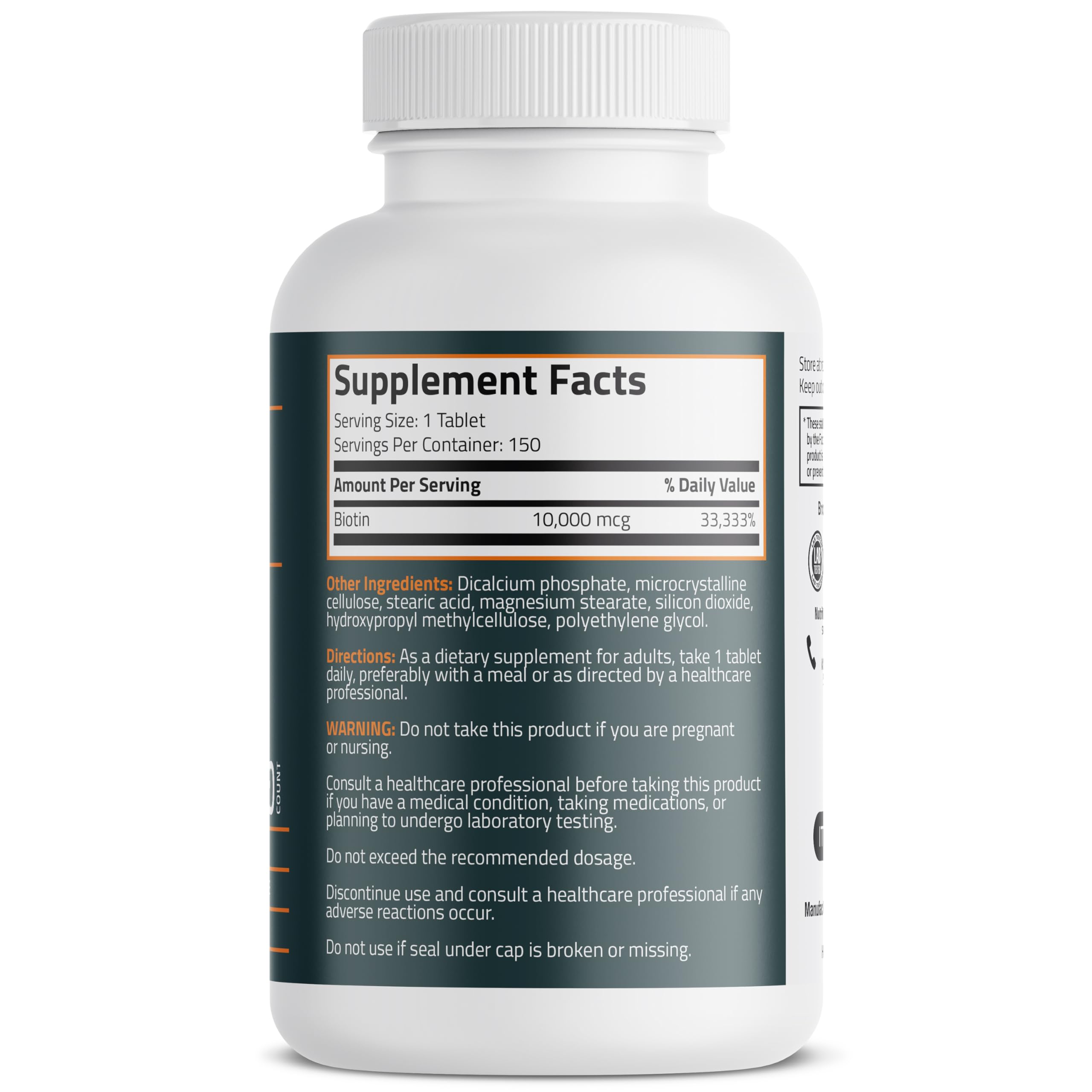 Bronson Biotin 10,000mcg, Supports Healthy Hair, Skin and Nails, Vegetarian, Non-GMO, 150 Tablets