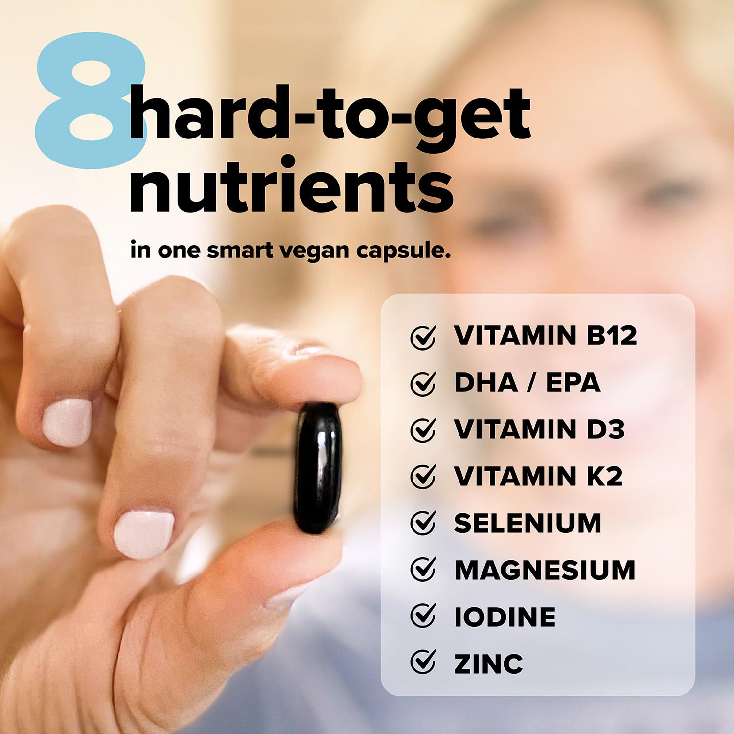 Complement Essential Vegan Multivitamin for Women & Men (30 Servings, 90 Capsules) Omega 3 DHA+EPA, B12, Vitamin D3 K2, Zinc, Selenium, Magnesium, Iodine Supplement - Immune Support