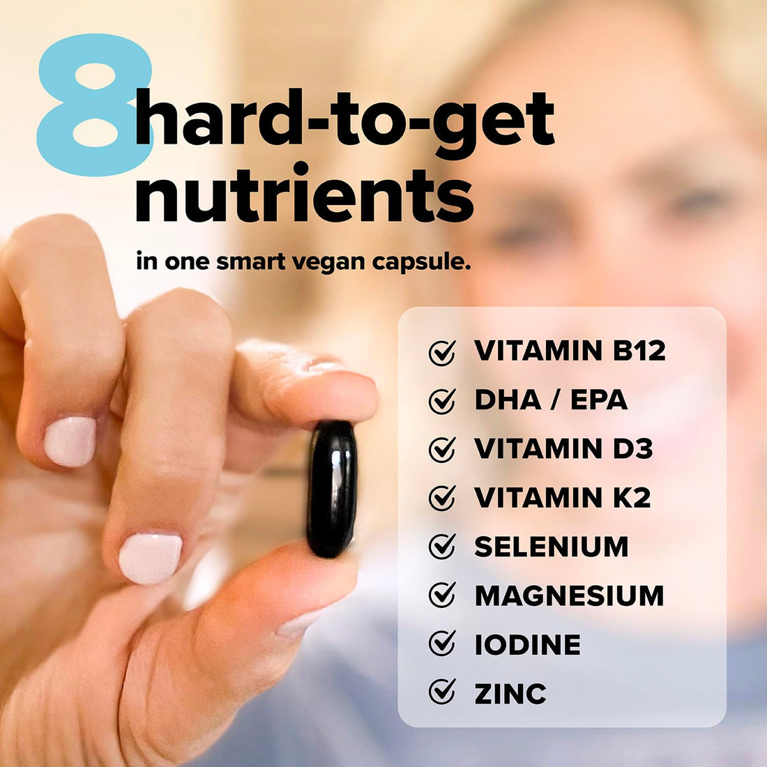 Complement Essential Vegan Multivitamin for Women & Men (30 Servings, 90 Capsules) Omega 3 DHA+EPA, B12, Vitamin D3 K2, Zinc, Selenium, Magnesium, Iodine Supplement - Immune Support