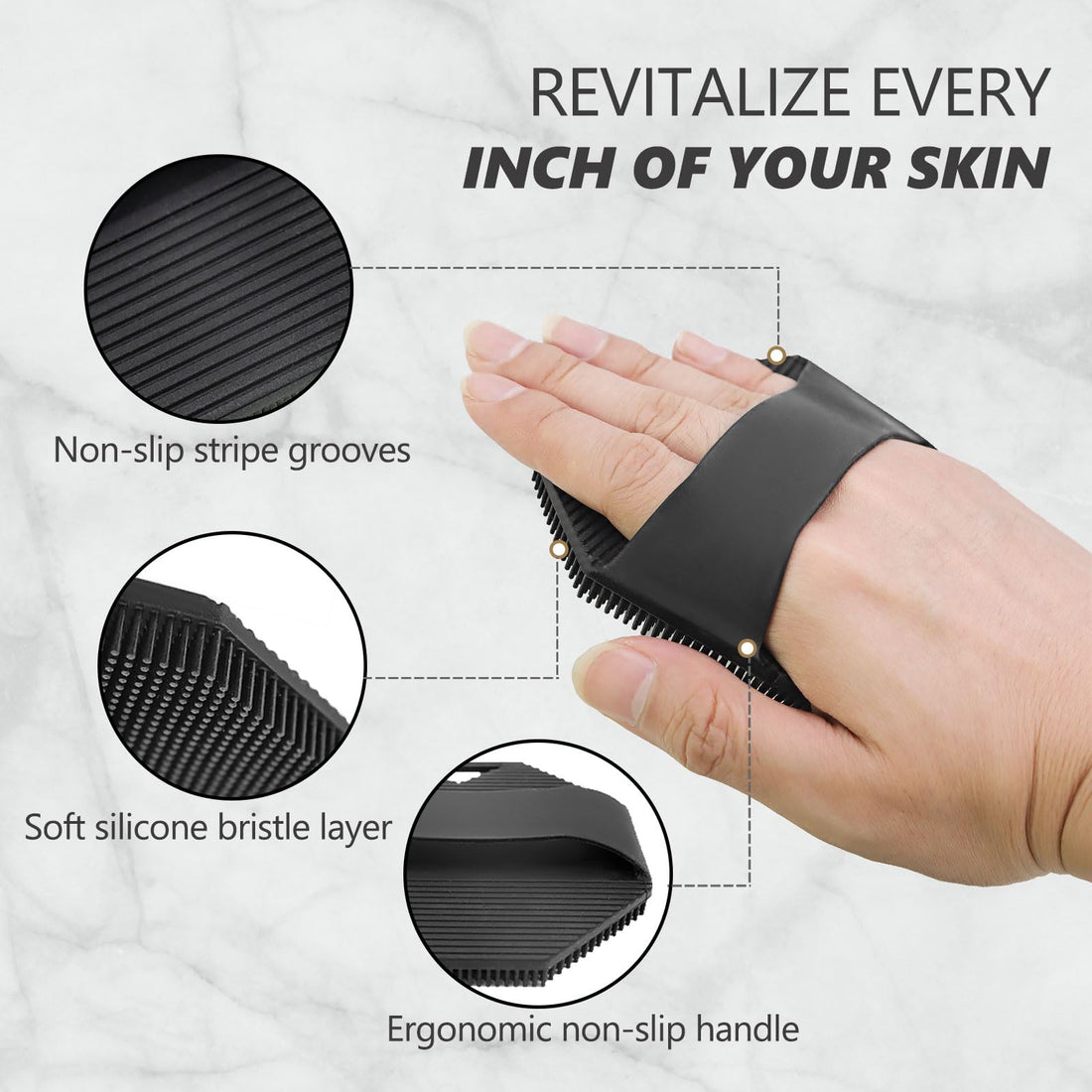 2 Pack Silicone Body Scrubber, Exfoliating Body Scrubber for Sensitive Skin, Silicone Loofah with Anti-Slippery Handle, Stays Clean Easily, Travel-Friendly for Men & Women (Black + Pink)