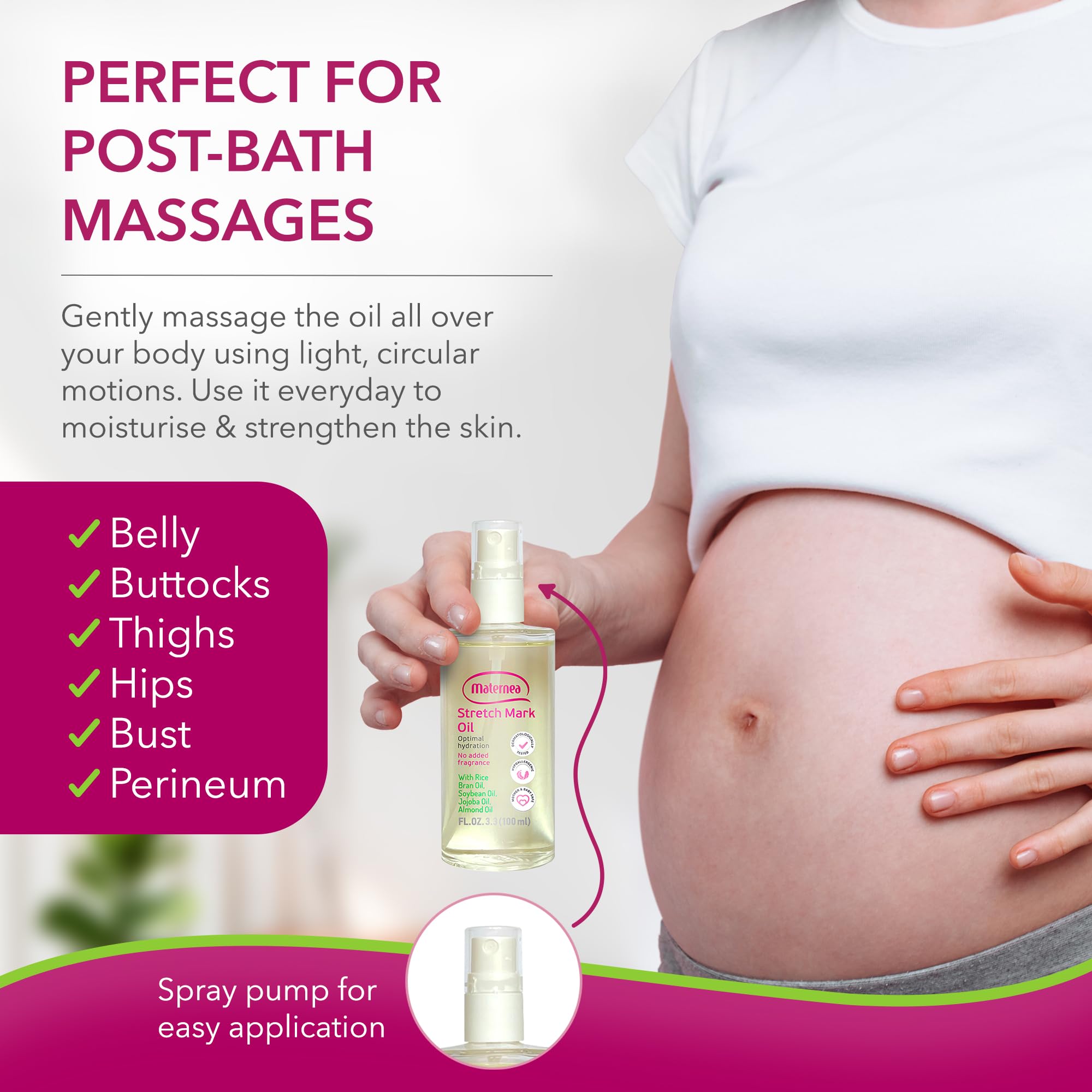 MATERNEA Stretch Mark Oil - Provides Optimal Skin Hydration and Nourishment, 3.3 FL. OZ. (100 ml)