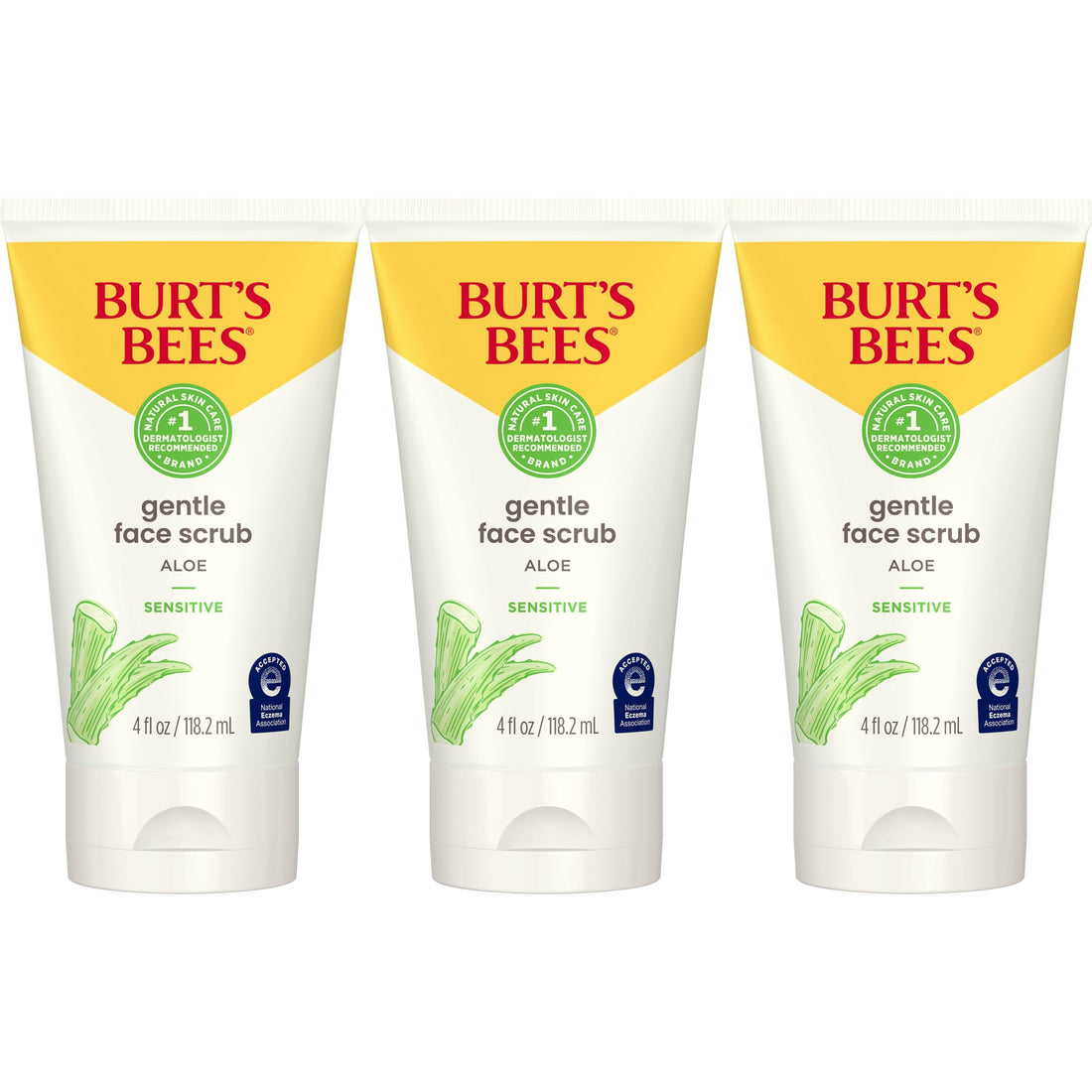 Burt's Bees Gentle Face Scrub with Aloe for Sensitive Skin, 98.9% Natural Origin, 4 Fluid Ounces, Pack of 3
