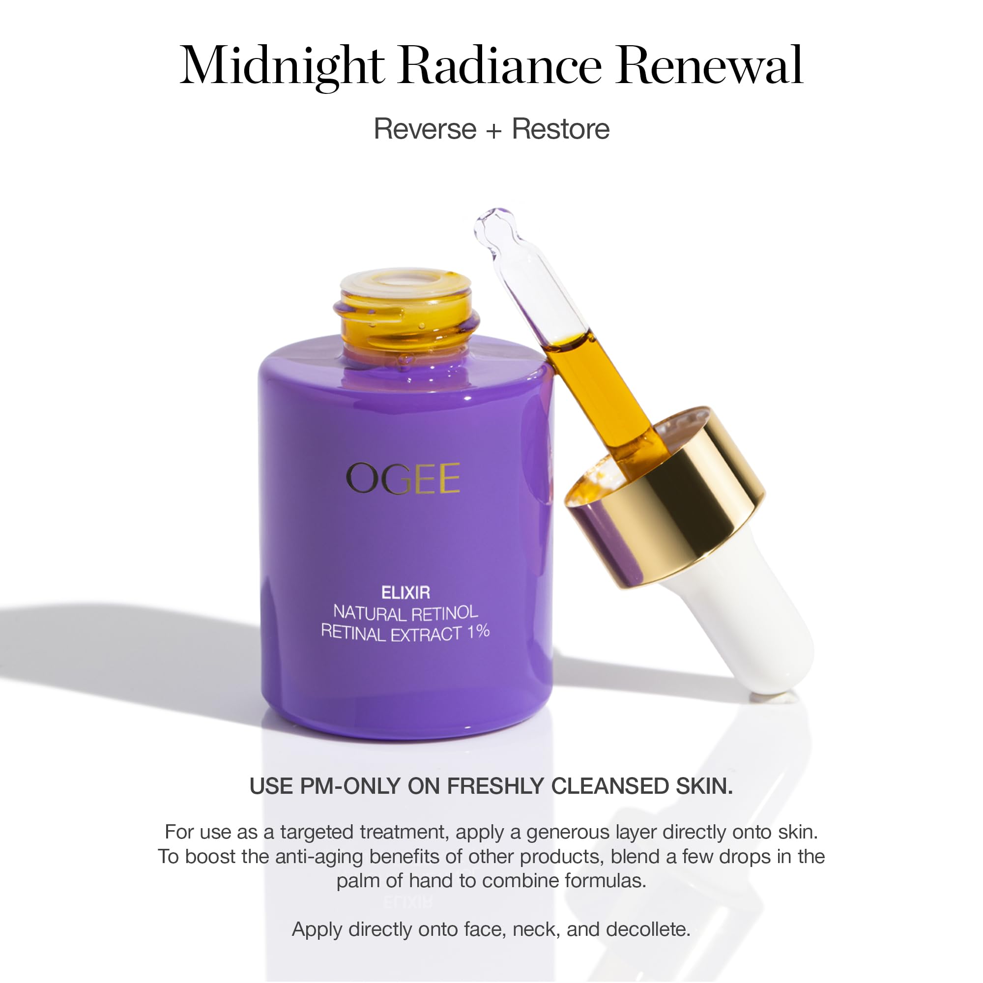 Ogee Natural Retinol Retinal 1% Elixir - Certified Organic Anti-Aging Face Serum For Smooth, Firm Skin