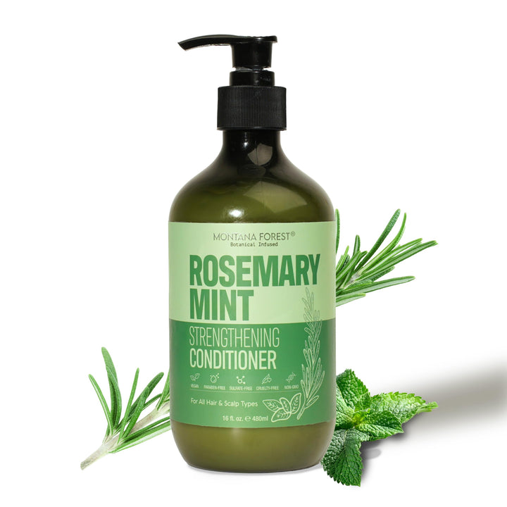 MONTANA FOREST Rosemary Mint Strengthening Conditioner 16 Fl Oz | Suitable for all hair and scalp types, this botanical-infused formula strengthens hair from root to tip