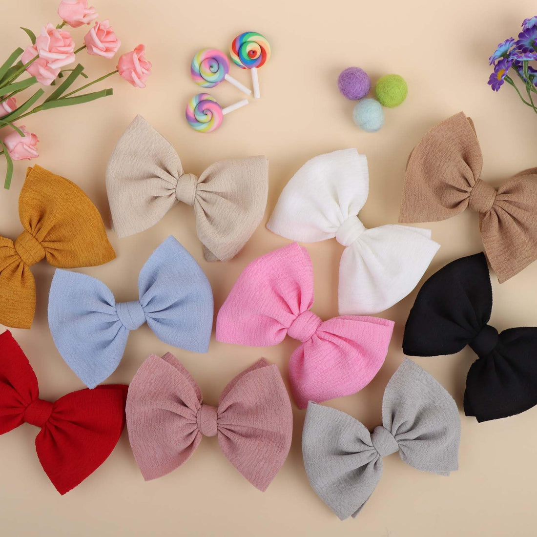 YanJie 4.5'' Nylon Bow Headbands for Baby Girls - Handmade Tied Bows Hair Accessories for Infants and Toddlers - 10 Pieces