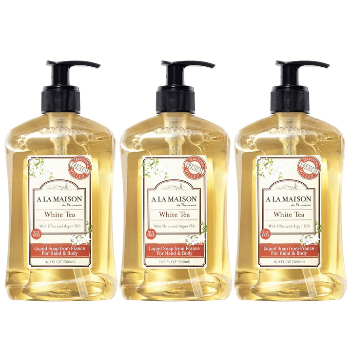 A La Maison de Provence Liquid Soap, White Tea, 16.9-Ounce Bottles (Pack of 3)