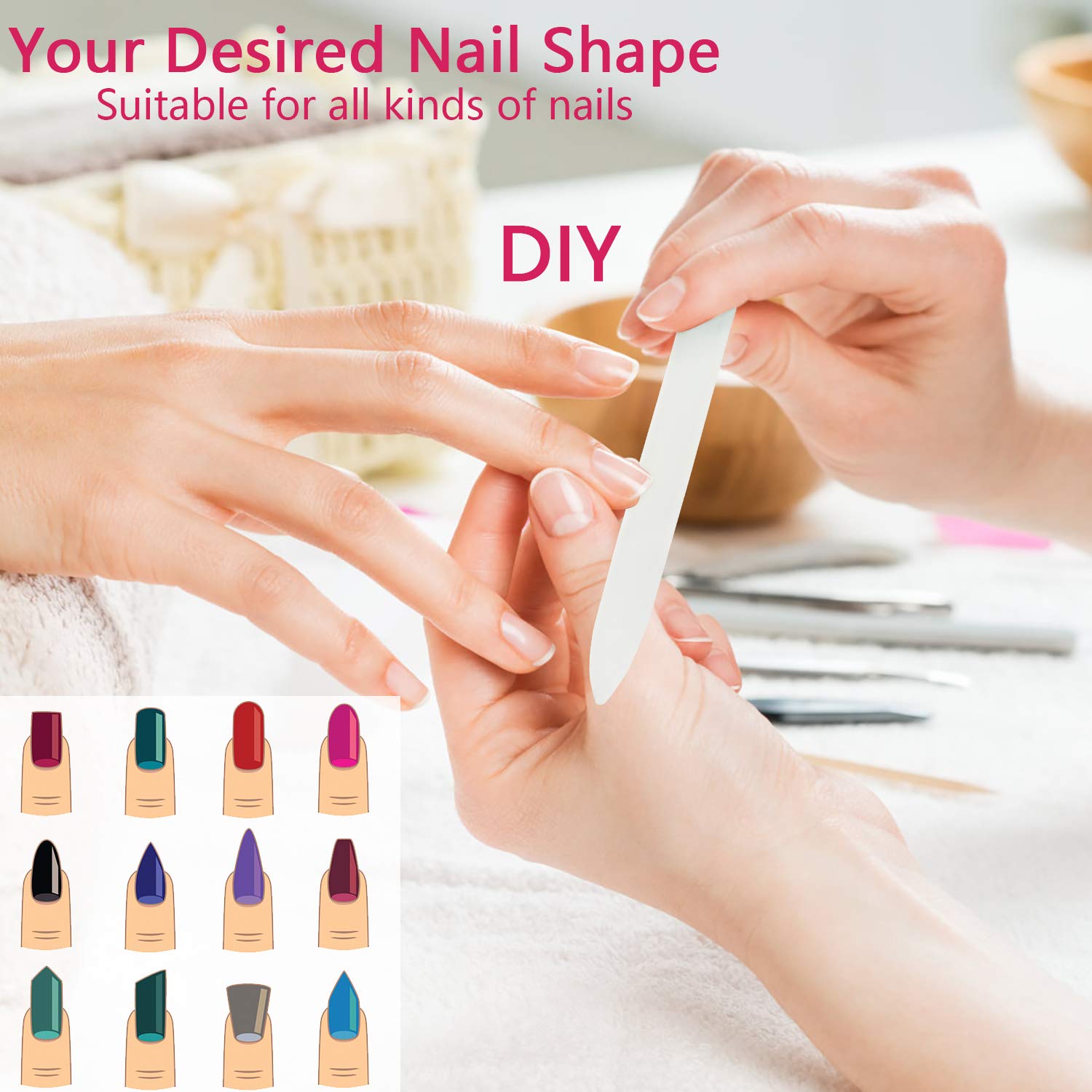 Glass Nail File in Case, Crystal Nail File, Glass Fingernail File, Czech Glass File, Double-Sided Etched Glass Nail File for Nail Art & Nail Care, Christmas Gifts Stocking Stuffers (Pink-Blue)