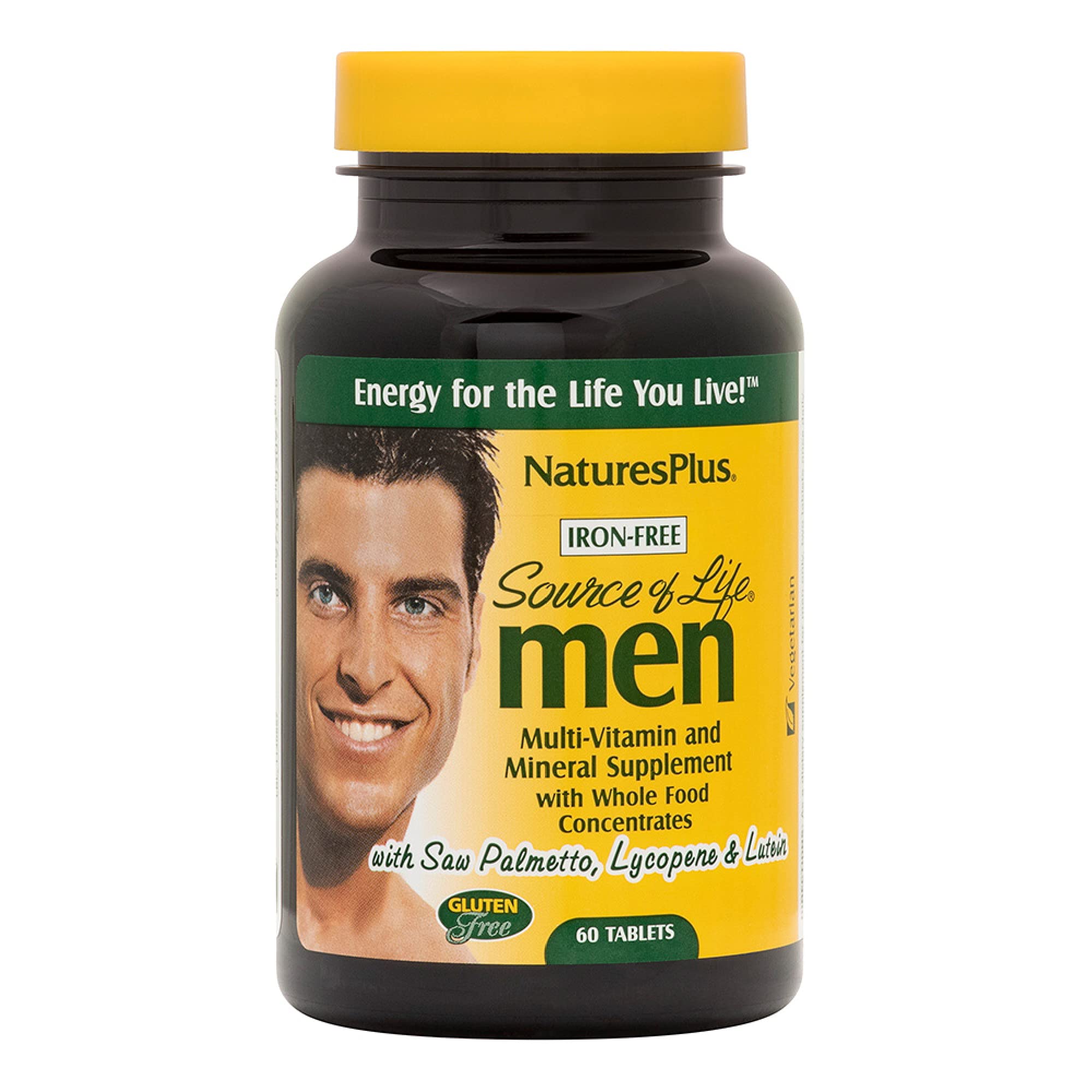 Natures Plus Source of Life Men Multivitamin - 60 Vegetarian Tablets - Whole Food Supplement - Natural Energy Production & Overall Wellbeing for Men - Gluten-Free - 30 Servings
