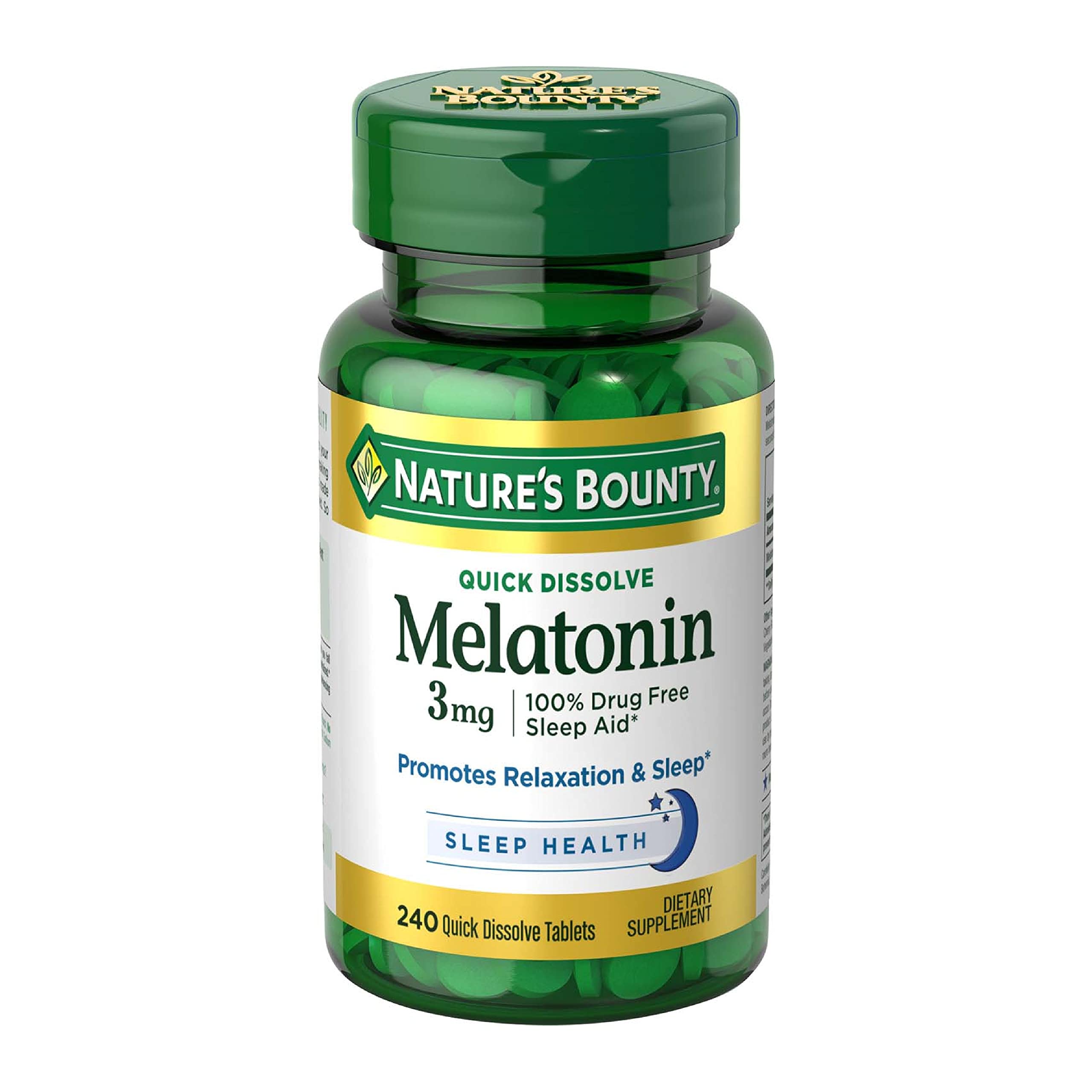 Nature’s Bounty Melatonin 3mg, 100% Drug Free Sleep Aids for Adults, Supports Relaxation and Sleep, Dietary Supplement, 240 Count (Cherry Flavour - Packaging May Vary)