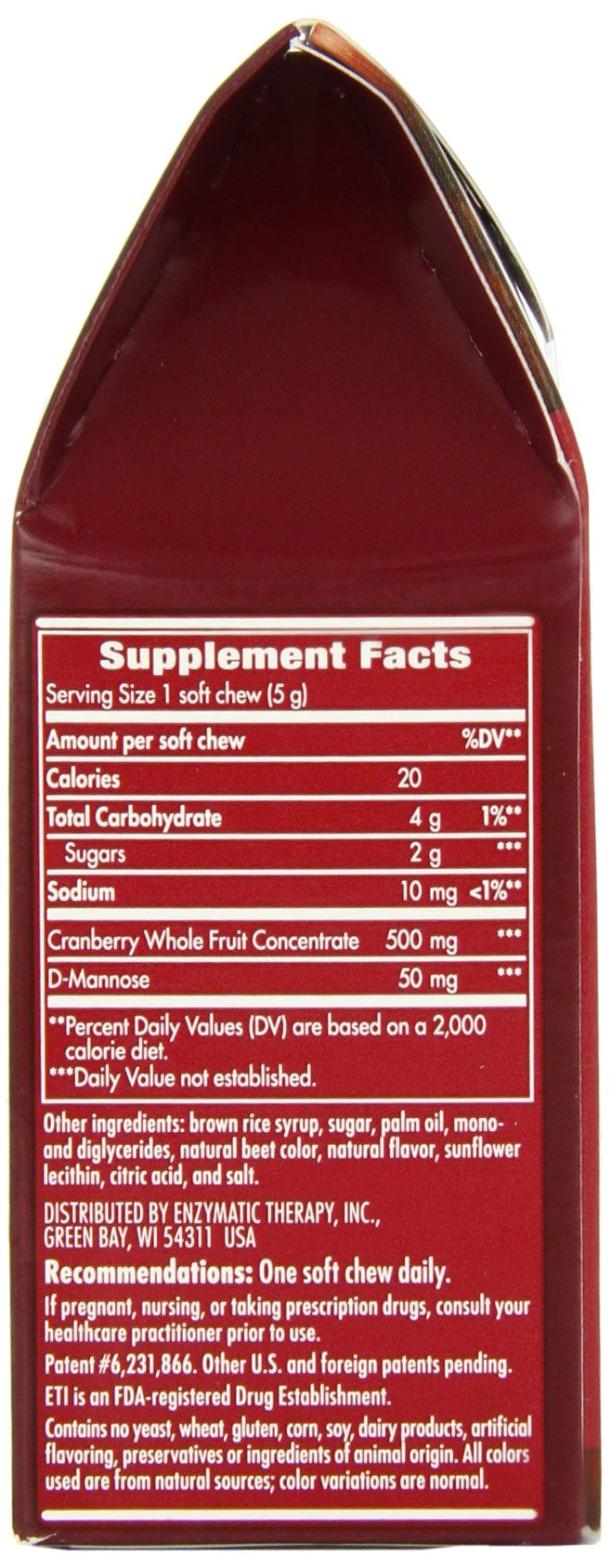 Enzymatic Therapy Actifruit Cranberry Supplement With Cran-max, 500 mg, 20 Soft Chews, Boxes (Pack of 2)