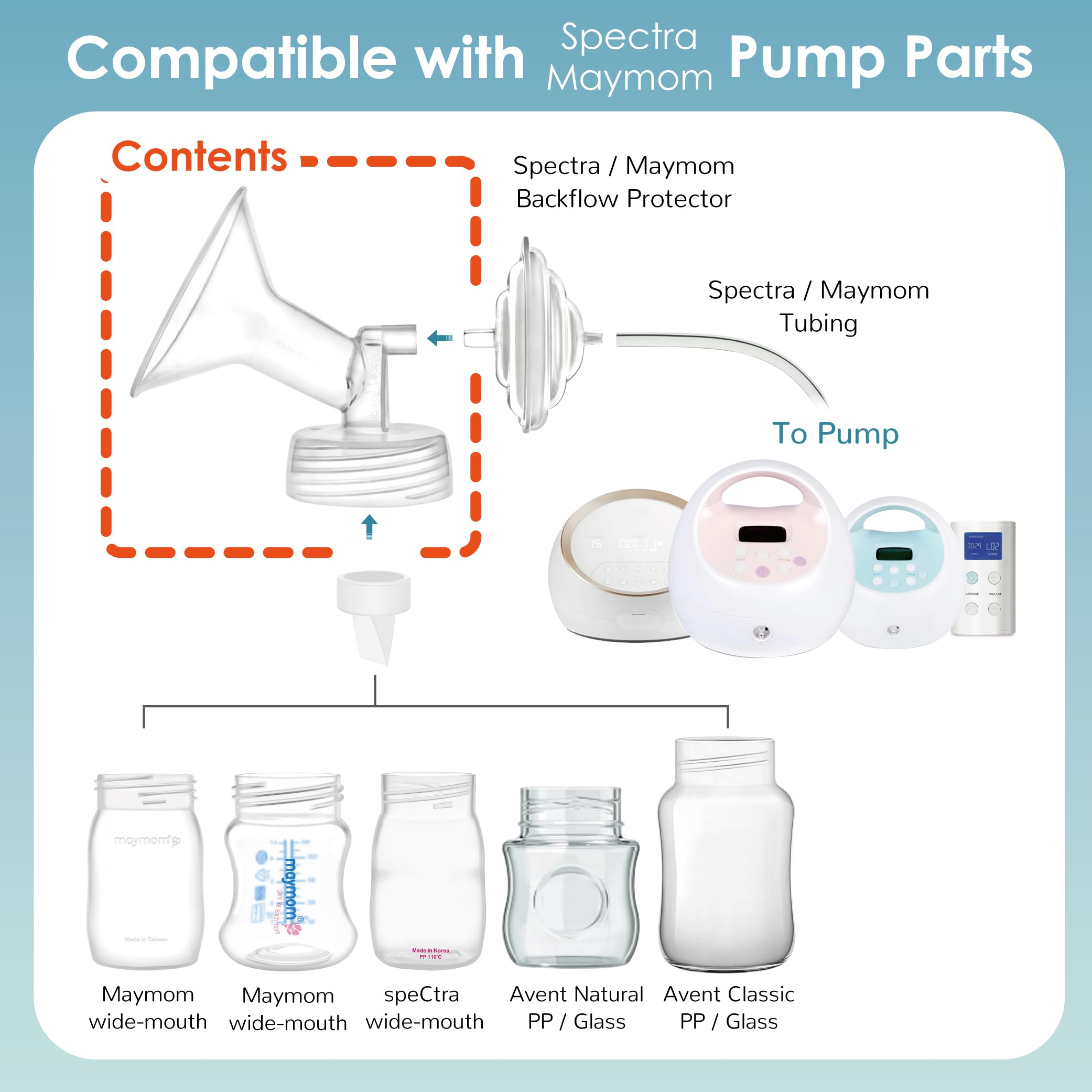 Maymom Pump Part Compatible with Spectra S1,S2 Spectra 9 Plus Breastpump; Incl Wide Mouth Flange (One flange-21mm Flange) Not Original Spectra Flange; Not Spectra Baby USA Parts