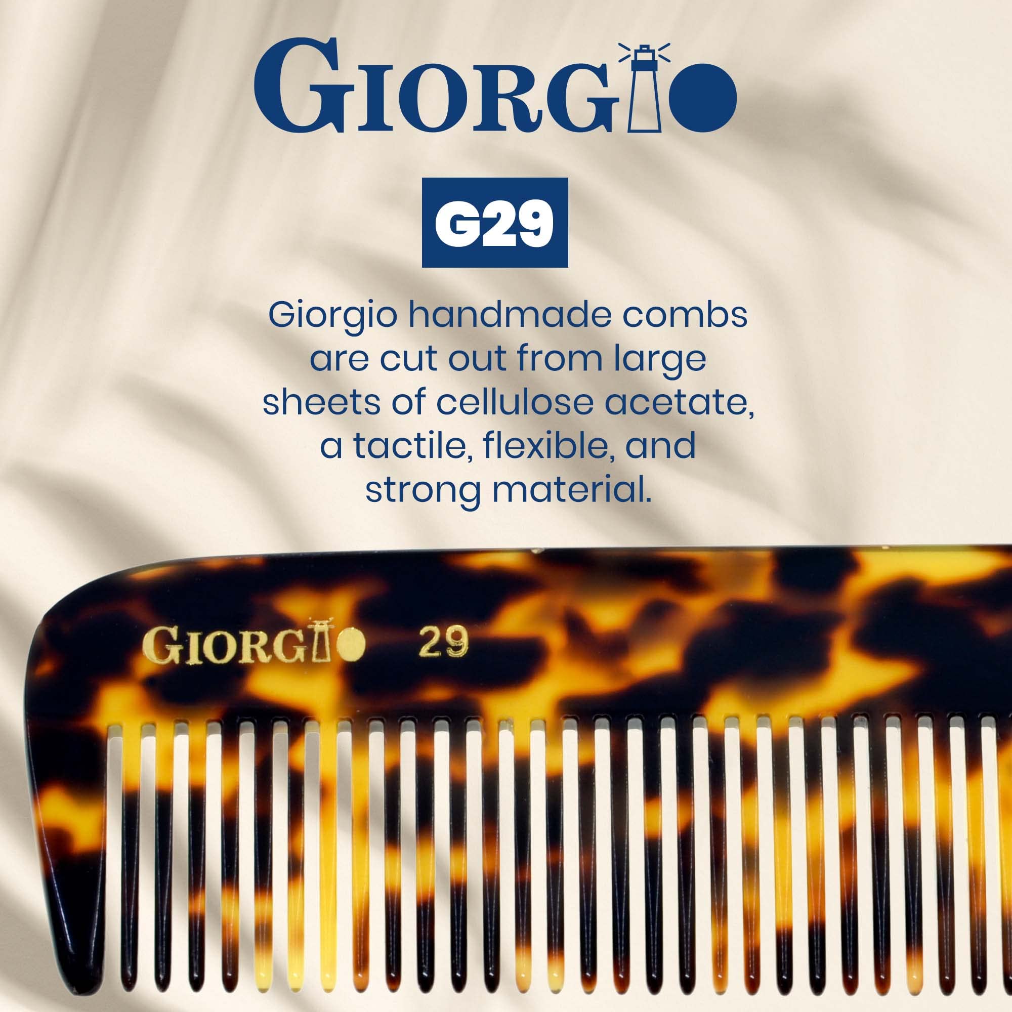 Giorgio G29 5 1/2 Hand Made Flexible Comb Long Teeth. Hand-Made of quality Durable Cellulose.