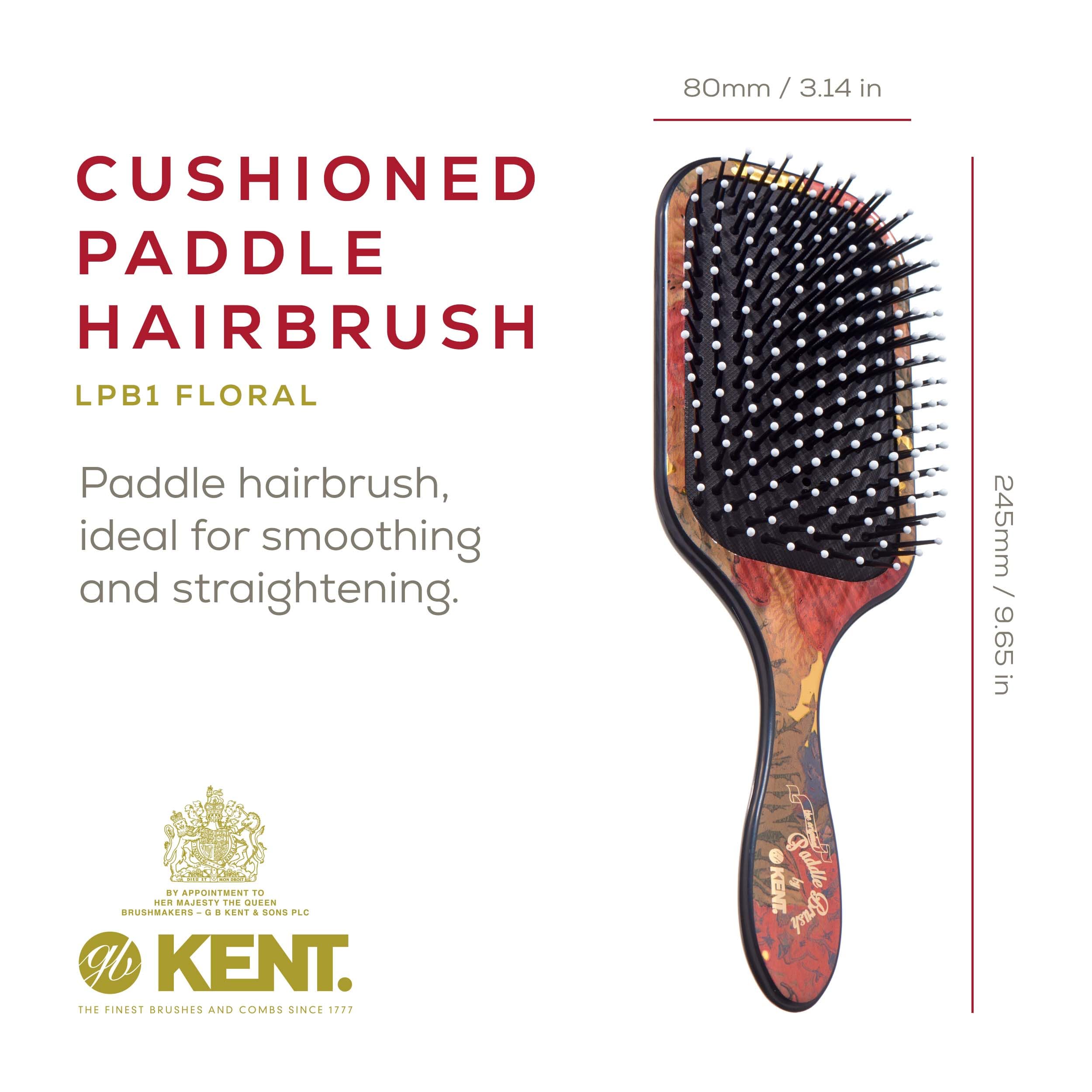 Kent LPB1 Large Paddle Cushioned Hair Brush - Grooming, Detangling, & Smoothing Floral Print - Best Everyday Brush For Medium to Long Hair
