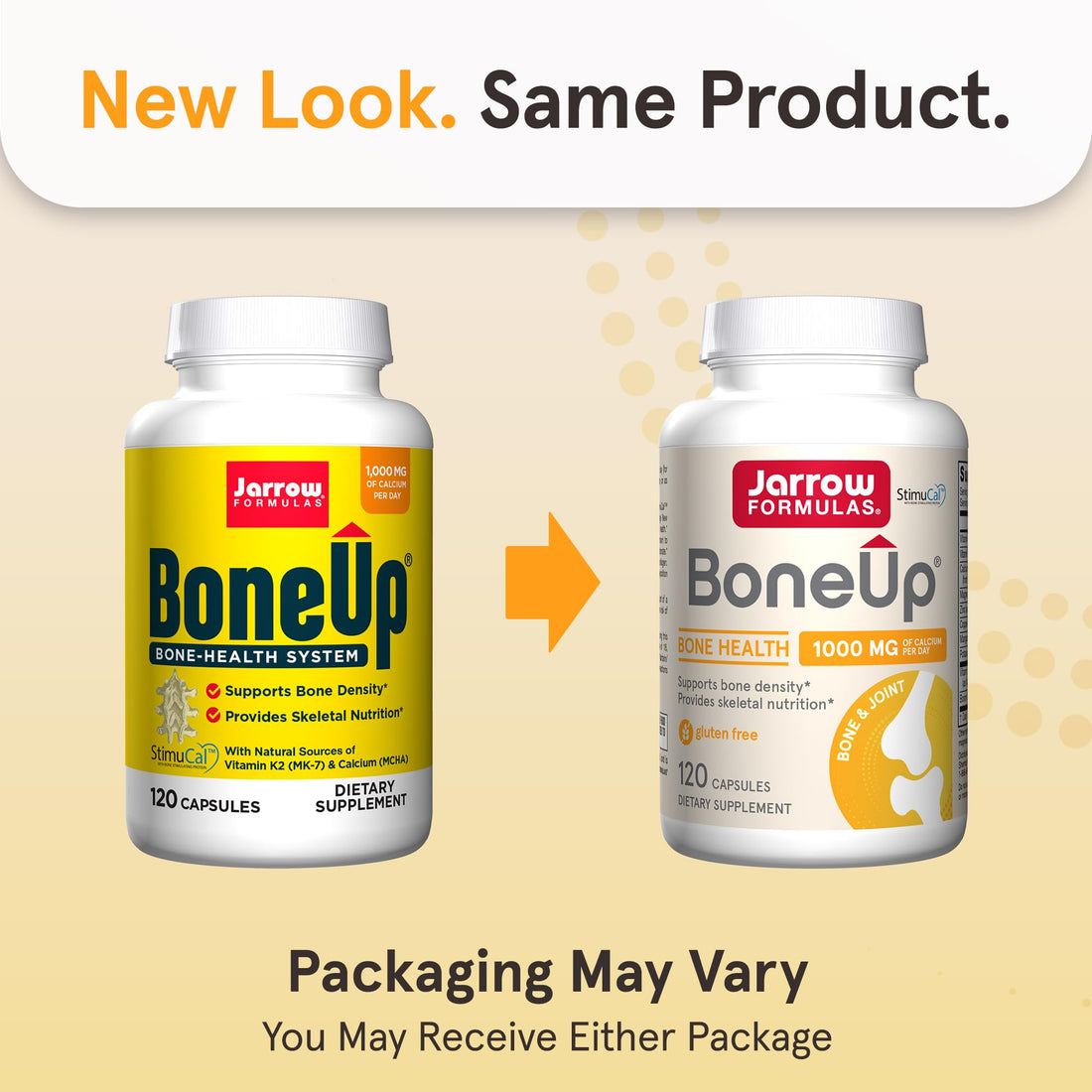 Jarrow Formulas BoneUp - 120 Capsules - 60 Servings - for Bone Support & Skeletal Nutrition - Includes Naturally Derived Vitamin D3, K2 (as MK-7) & 1000 mg Calcium - Gluten Free - Non-GMO