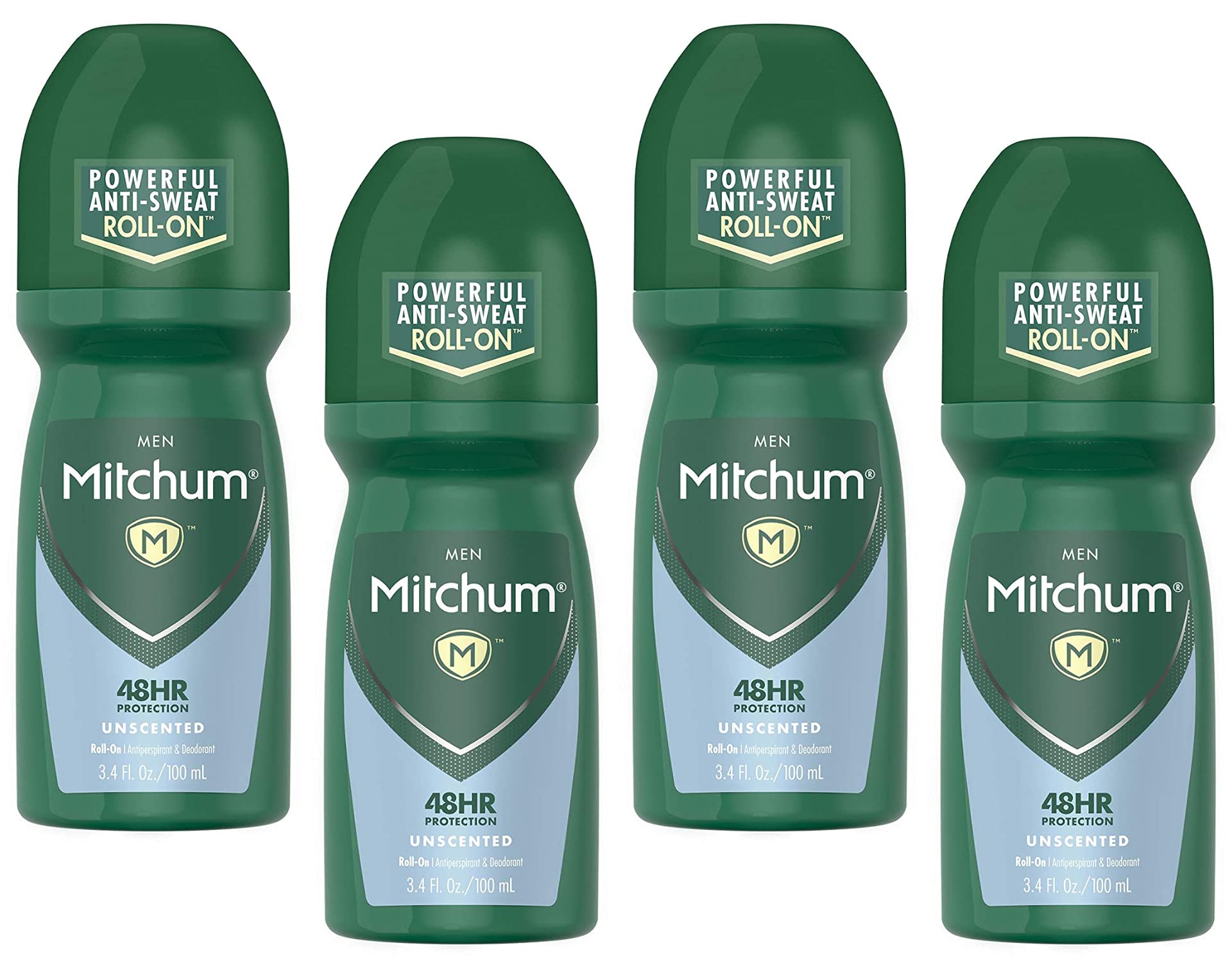 Mitchum Invisible Anti-Perspirant & Deodorant Roll-On, Unscented 3.4 oz (Pack of 4)