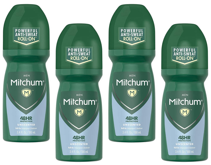 Mitchum Invisible Anti-Perspirant & Deodorant Roll-On, Unscented 3.4 oz (Pack of 4)