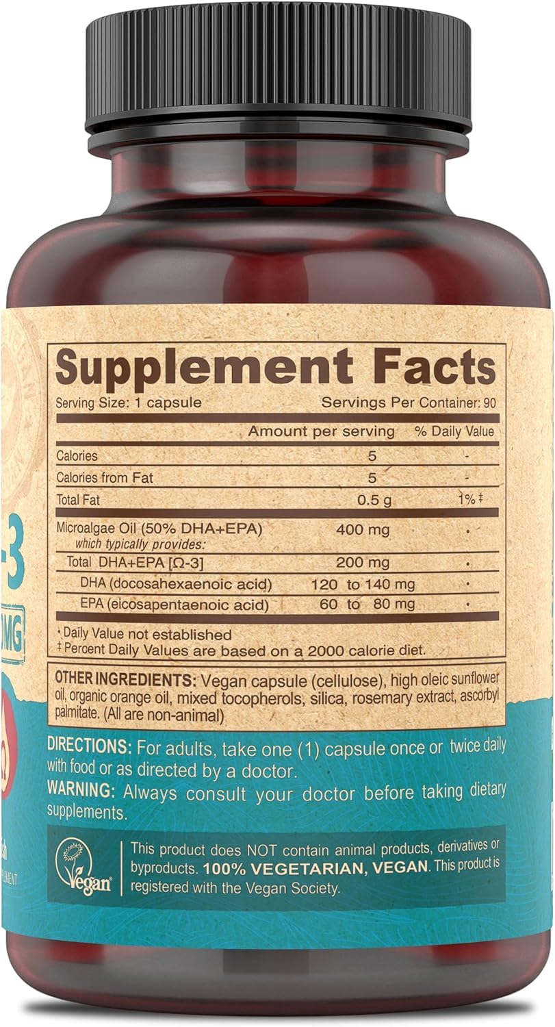 DEVA Vegan Omega-3 DHA-EPA, from Micro Algae, Delayed Release, 90 Vegan Capsules (Pack of 2)