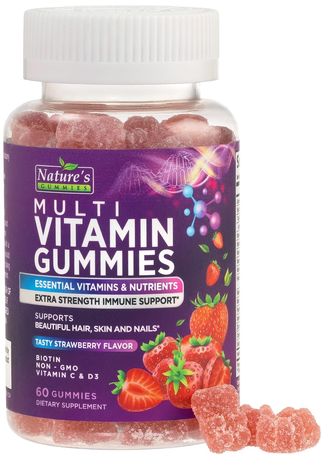 Multivitamin Gummies - Adult Gummy Vitamins for Women & Men, Nature's Daily Gummy Multivitamins for Adults, Vitamins A, C, E, B6, B12 - Multi Vitamin Supplement, Non-GMO, Berry Flavored - 60 Gummies