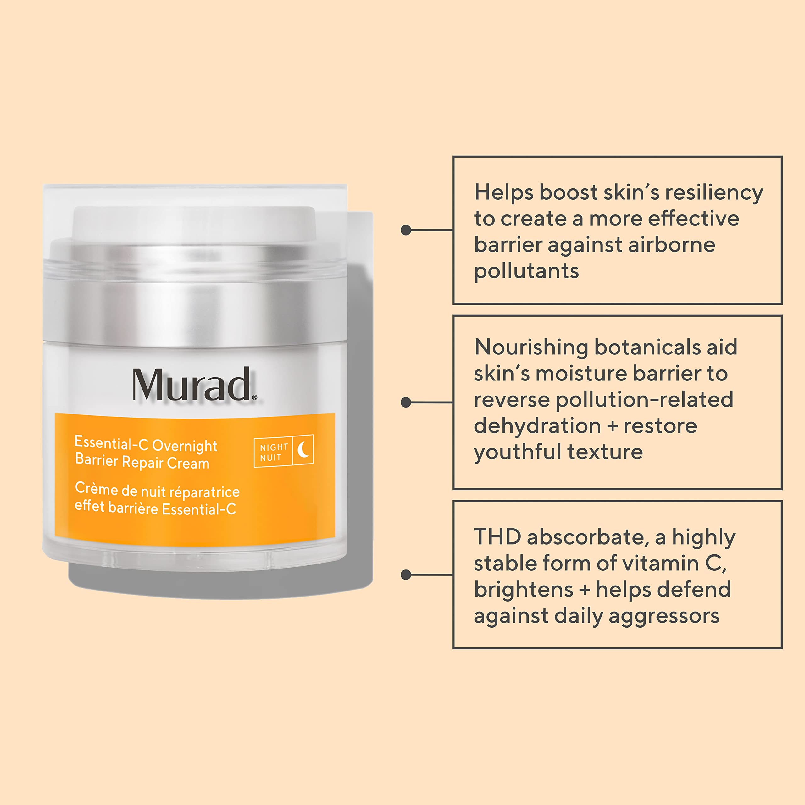 Murad Essential-C Overnight Barrier Repair Cream - Environmental Shield Vitamin C Moisturizer - Helps Neutralize Pollutants, Brighten and Smooth Skin, 1.7 Fl Oz