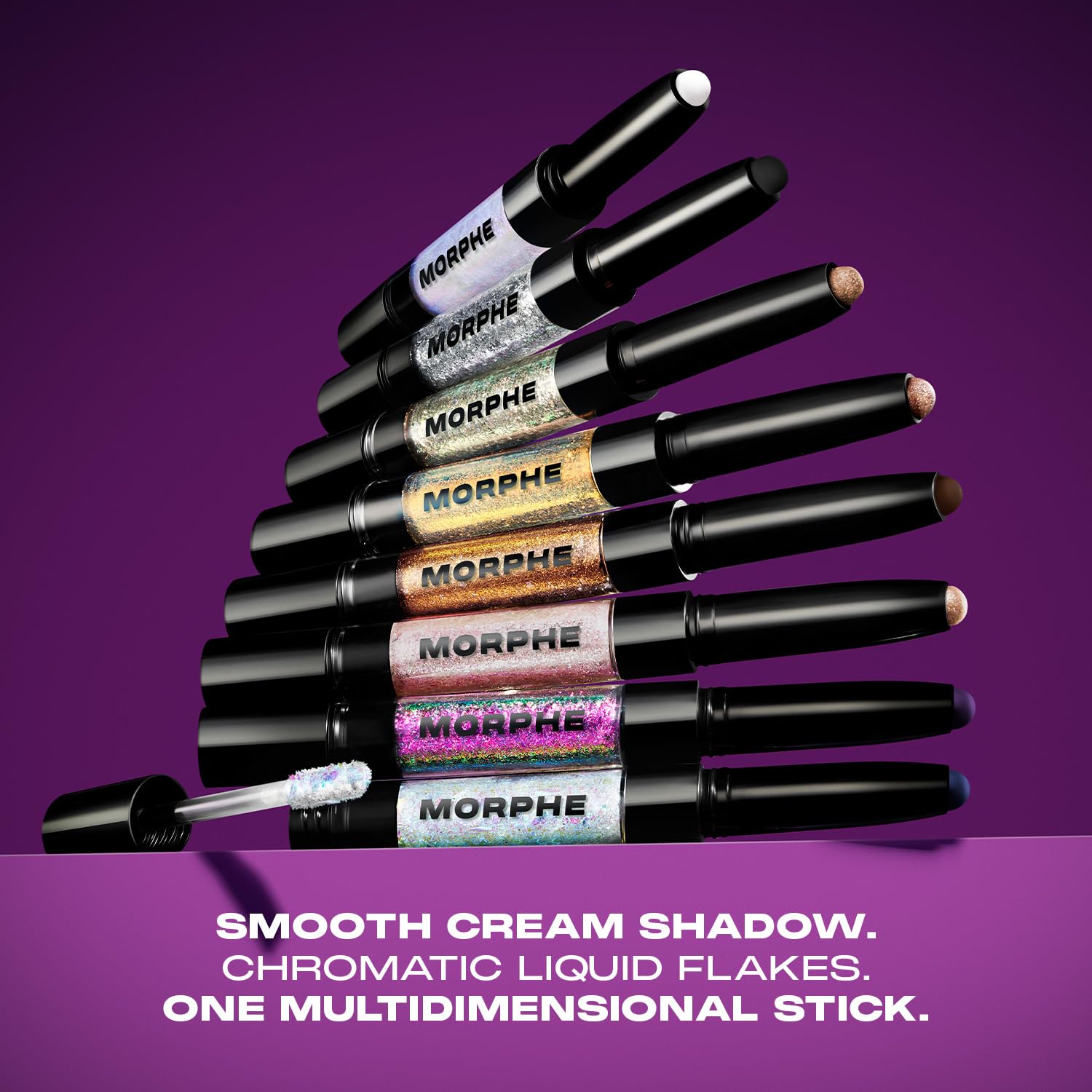 Morphe Mixed Signals Dual-Ended Eyeshadow Stick - Cream Eyeshadow Pigment & Chrome Liquid Flakes for Bold, Layered Eye Makeup Looks - Into It/Over It (0.96 oz)