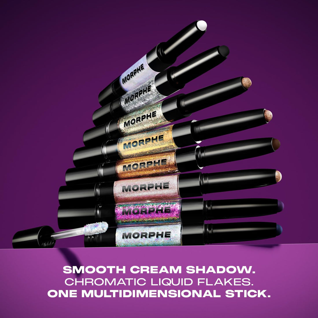 Morphe Mixed Signals Dual-Ended Eyeshadow Stick - Cream Eyeshadow Pigment & Chrome Liquid Flakes for Bold, Layered Eye Makeup Looks - Into It/Over It (0.96 oz)