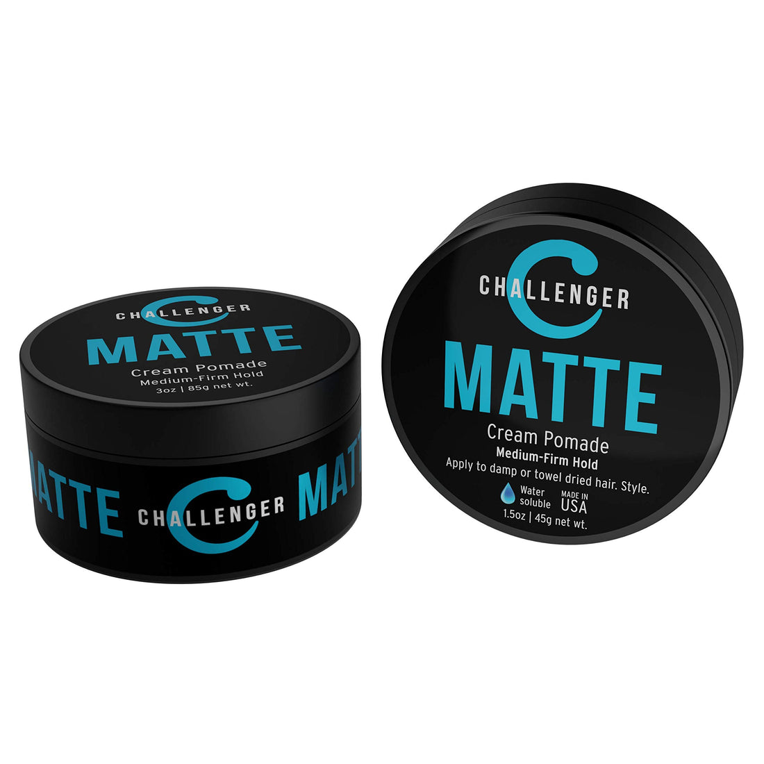 Combo Pack - 1.5OZ And 3OZ Matte Styling Cream - Medium Firm Hold - Best Men's Styling Cream Pomade - Challenger Blue - Water Based, Clean & Subtle Scent. Men's Hair Wax, Fiber, Clay, Paste All In One