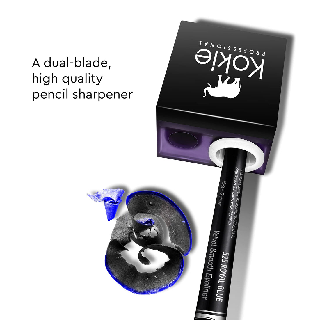 Kokie Makeup Pencil Sharpener for Lip, Eyebrow, and Eyeliner Pencil, Made in German Stainless Steel Blade, Size-Adjusting Adapter, Cleaning Stick