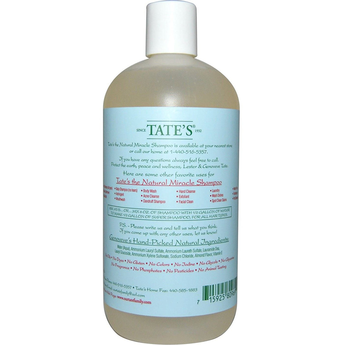 Tate's The Natural Miracle Shampoo - 18 oz
