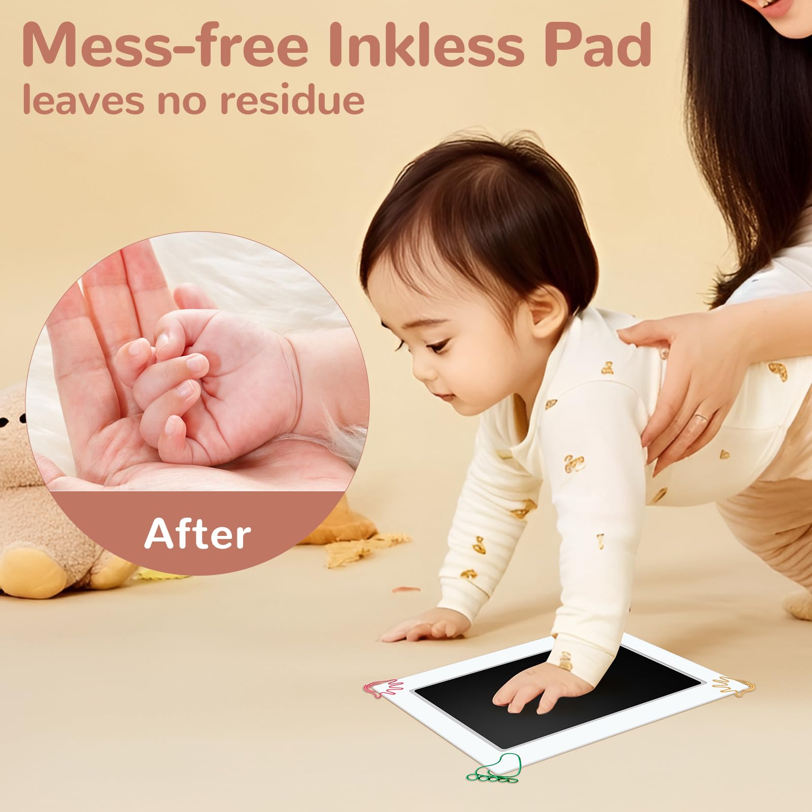 6 x 4 Large Size Baby Inkless Handprint and Footprint Kit with 4 Ink Pads and 8 Imprint Cards by PChero, Ideal for Family Keepsake Newborn Registry Baby Shower Present (Ink Area: 4.9 x 3.14)