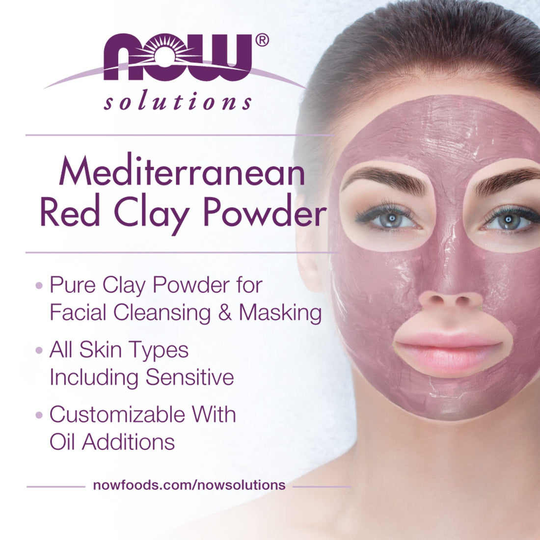 NOW Foods Solutions, Mediterranean Red Clay Powder, Pure Powder for Sensitive Skin Facial Mask, 6-Ounce