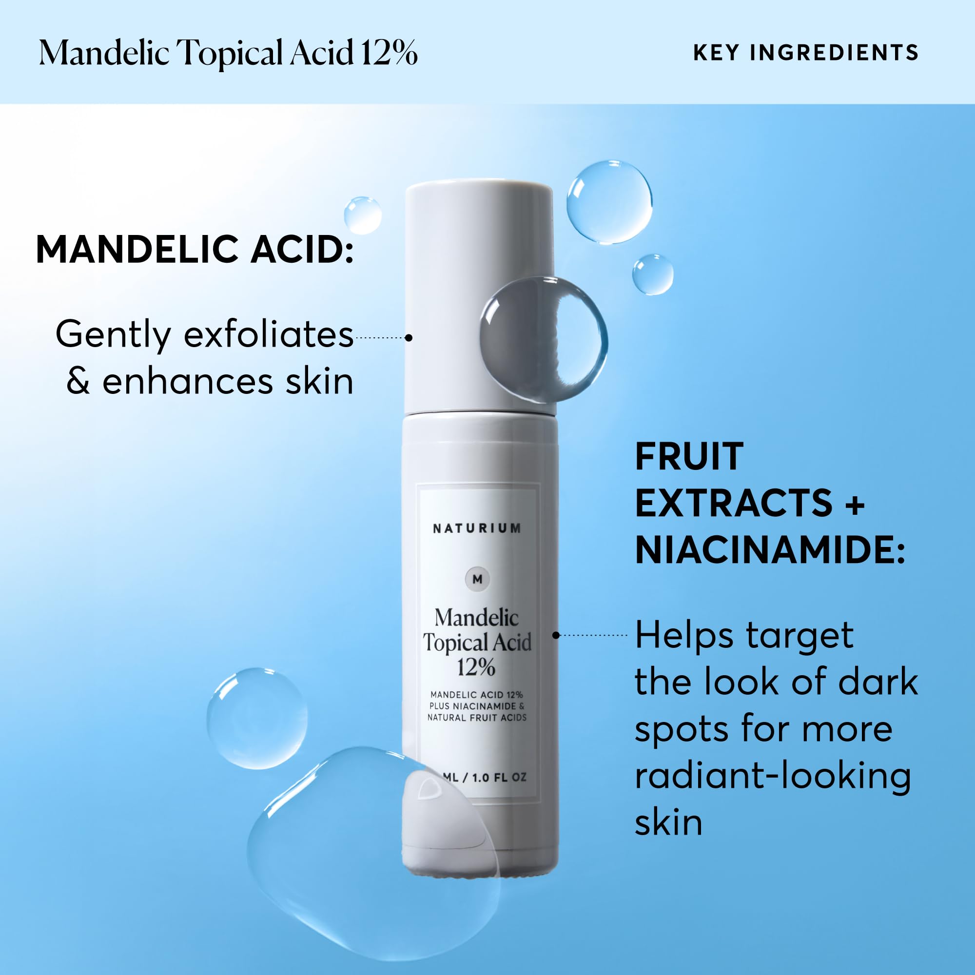 Naturium Mandelic Topical Acid 12%, Plus Niacinamide & Natural Fruit Acids, Anti-Aging Skin Care, 1 oz