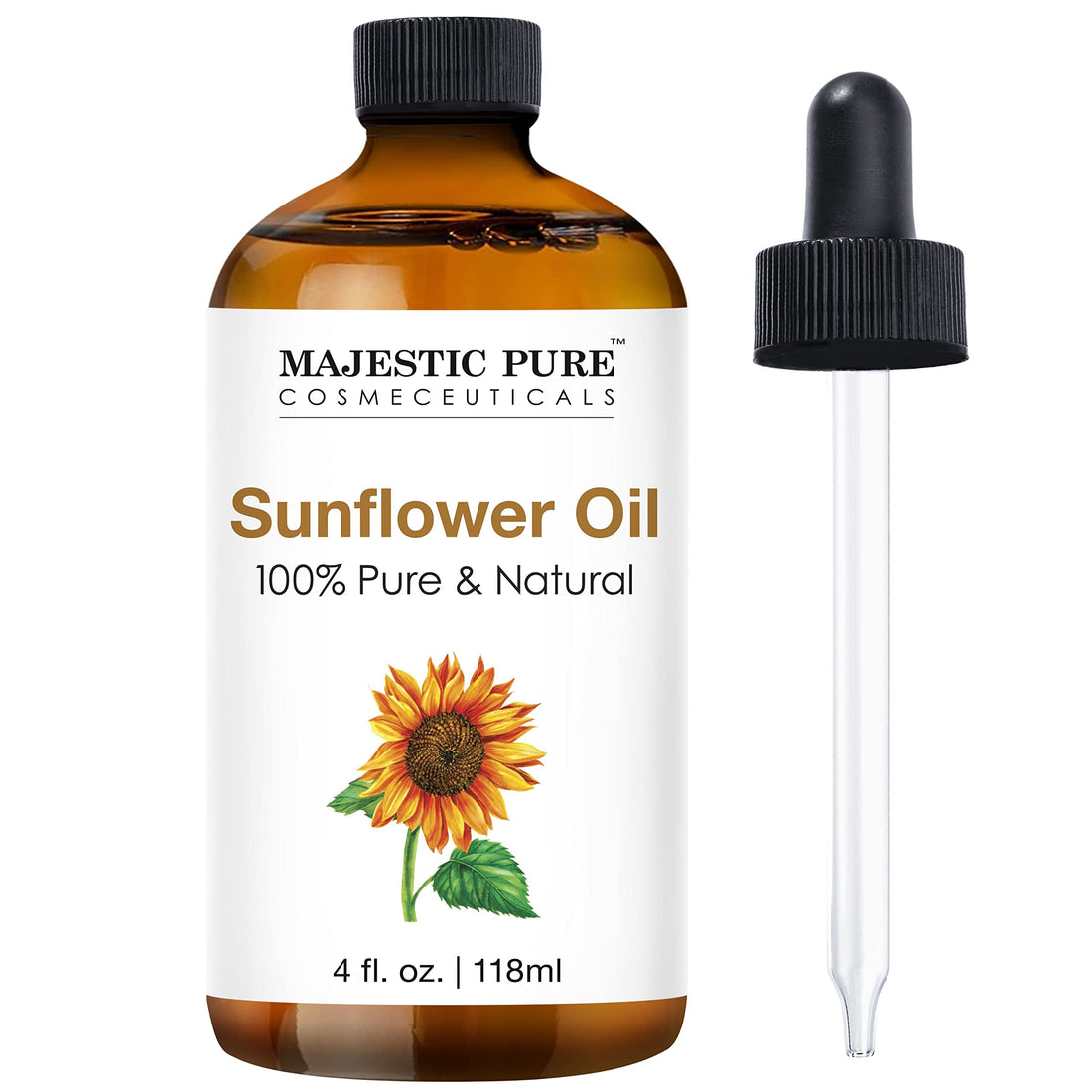 MAJESTIC PURE Sunflower Essential Oil | 100% Pure and Natural Sunflower Oil | Premium Grade Essential Oils for Hair Care, Home Diffusers, Skin, Aromatherapy, Massage and Humidifiers | 4 Fl Oz