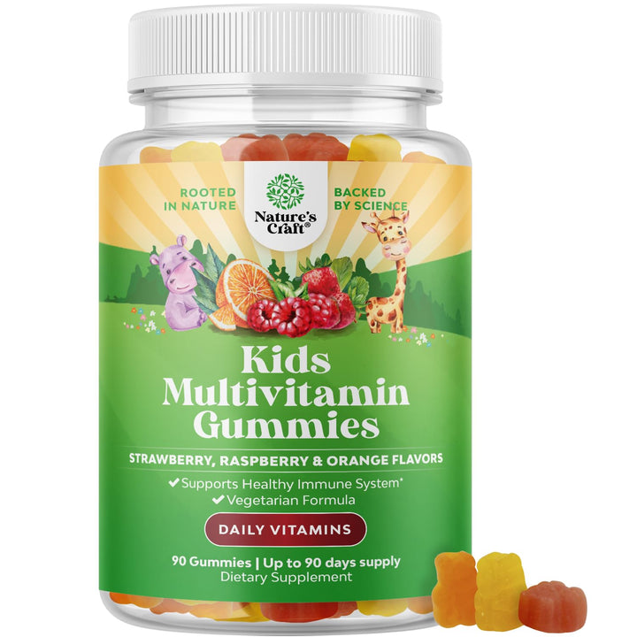 Plant Based Kids Multivitamin Gummies - Multivitamin for Kids Immune Support with Vitamins A, C, D3, E, B6 & B12, Zinc & Iodine - Children's Vitamins Chewable Formula for Strong Health - 90 Count